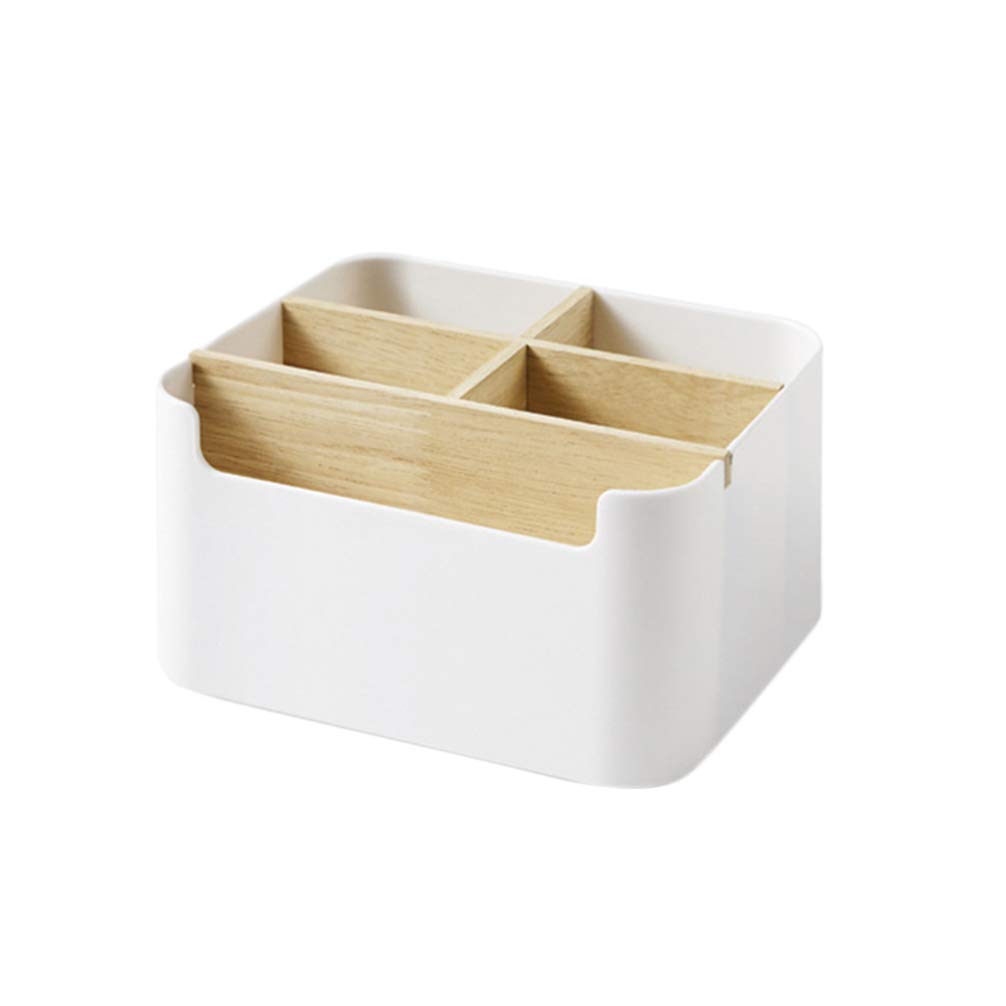 Cabilock Bamboo Cosmetic Storage Organizer - Countertop Makeup Organizer with Magazine Basket, Office Stationery Storage Box - Perfect for Bathroom Vanity, Bedroom Dresser & Desk Organization