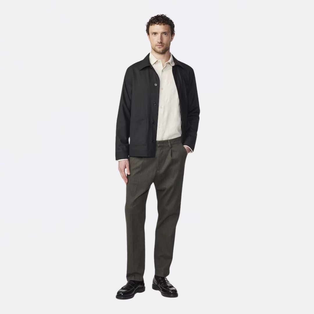 Bill 1067 Tapered Leg Melange Regular Fit Men's Pants - Dark Army Green Casual Workwear for Office & Business Travel