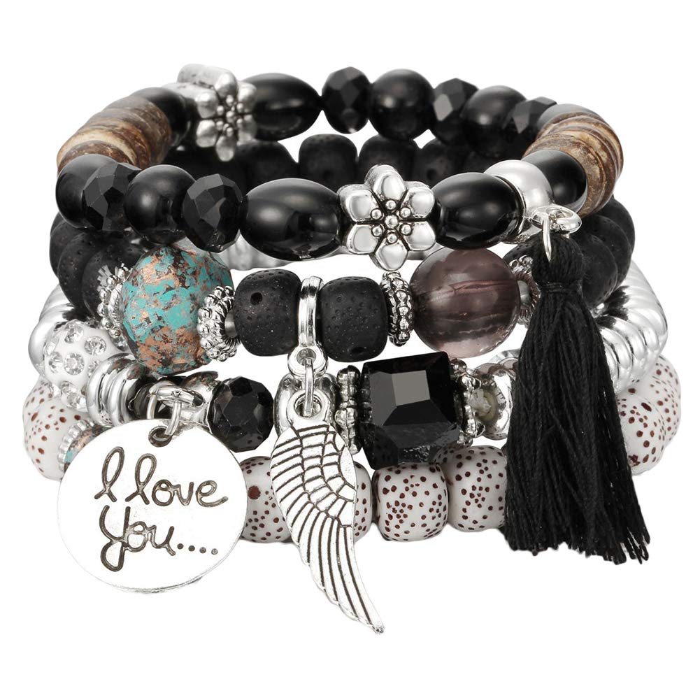 **HelegeSONG Bohemian Style Wing Bead Bracelets for Women - 4Pcs Set, Handmade Bangle Jewelry, Perfect for Parties, Gifts & Boho Fashion**    *(Use Case: Ideal for festivals, beach outings, weddings, or everyday boho-chic styling.)*