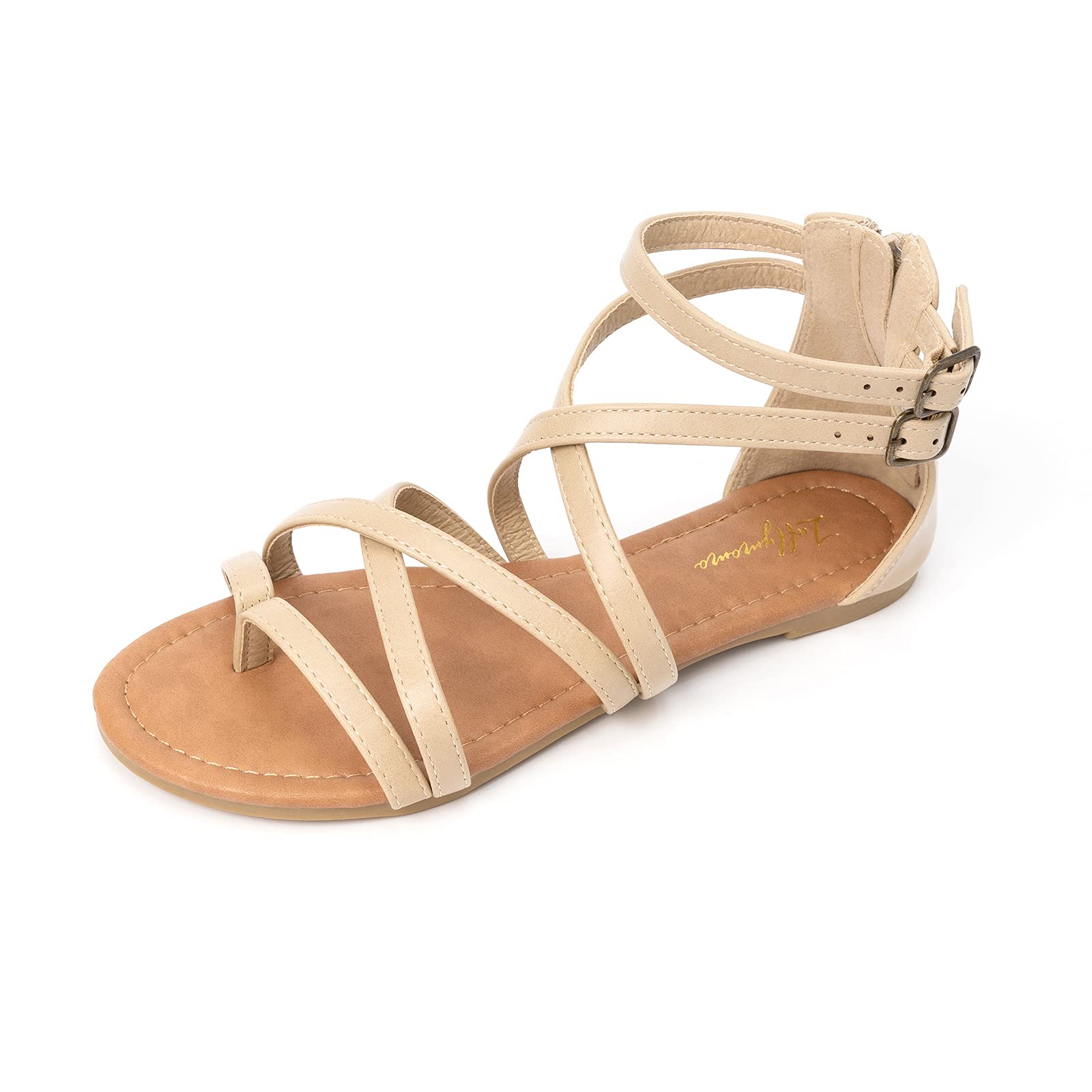 Luffymomo Women's Gladiator Sandals - Flat Fisherman Thong Cross Strap Summer Sandals for Beach, Vacation & Casual Outfits