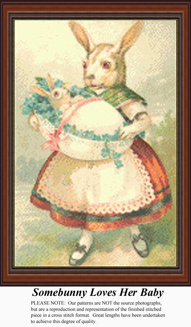 Vintage Cross Stitch Baby Pattern - Somebunny Loves Her for Nursery Decor