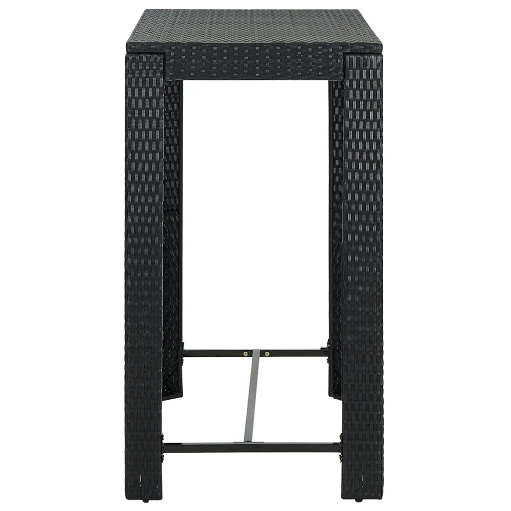 Premium 7-Piece Black Patio Bar Set with Waterproof Cushions - Durable Poly Rattan Outdoor Dining Set - Square Bar Table & 6 Stools for Garden, Poolside, and Backyard Entertaining