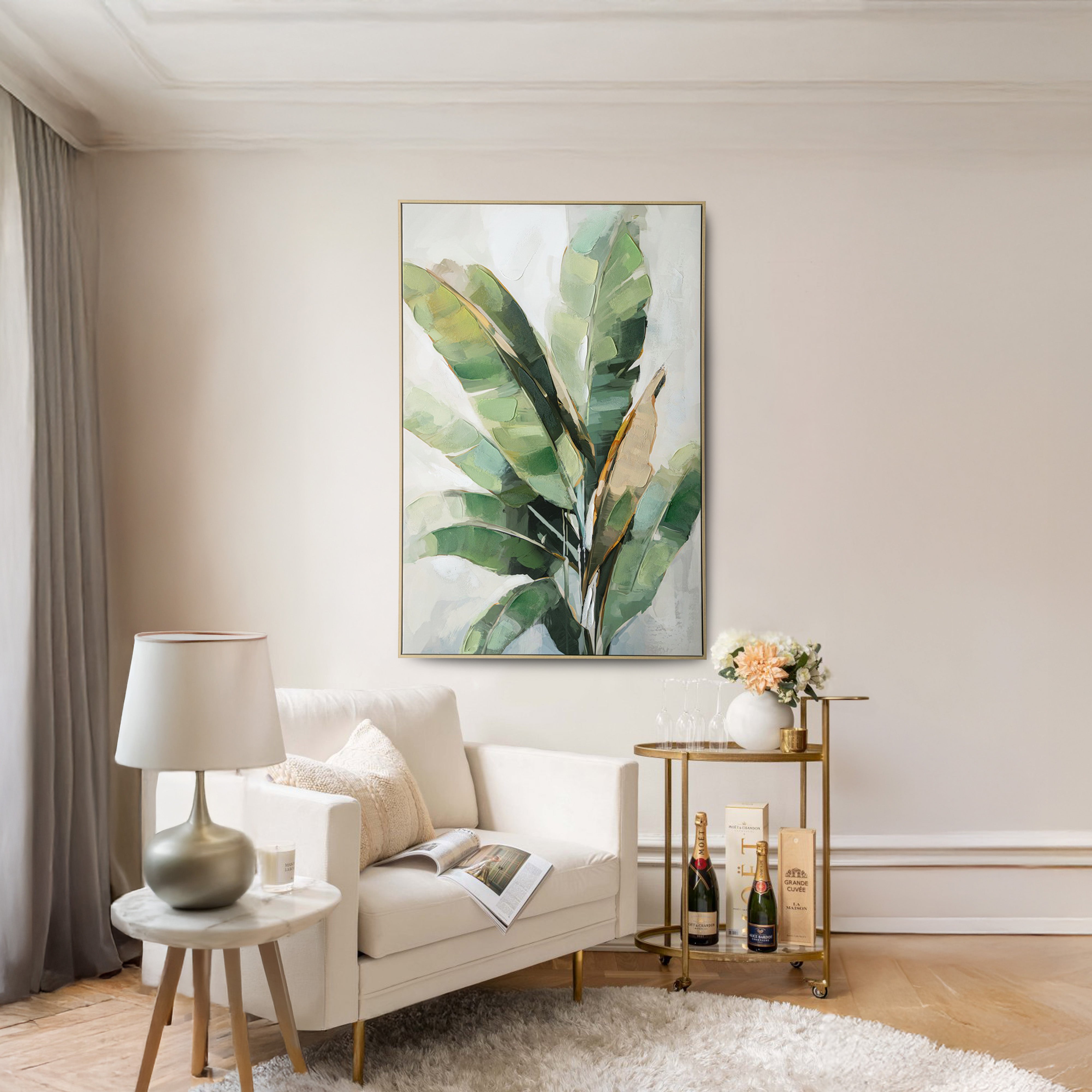 Urban Style Brushmarks Embellished Canvas Banana Palm Wall Art - Tropical Home Decor for Living Room, Bedroom & Office