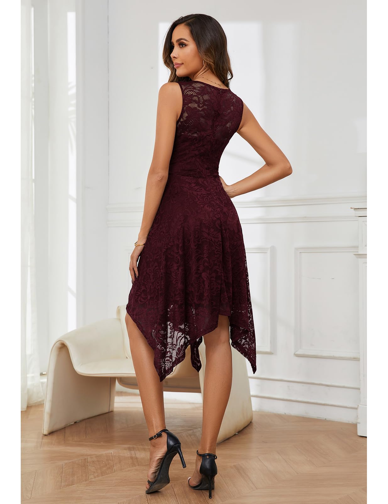 Meetjen Women's Elegant Cocktail Party Dress 2025 - Lace Handkerchief Hem Formal Gown for Wedding Guest, Bridesmaid & Prom | Perfect for Evening Galas, Anniversary Dinners & Special Occasions