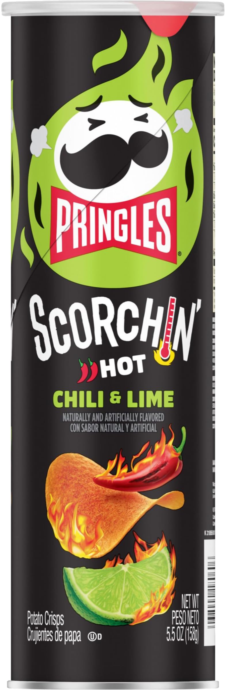 Pringles Scorchin' Chili & Lime Flavored Potato Crisps Chips - 5.5 Oz (2 Pack) with Free By The Cup Mints - Spicy Snacks for Parties, Road Trips & Movie Nights