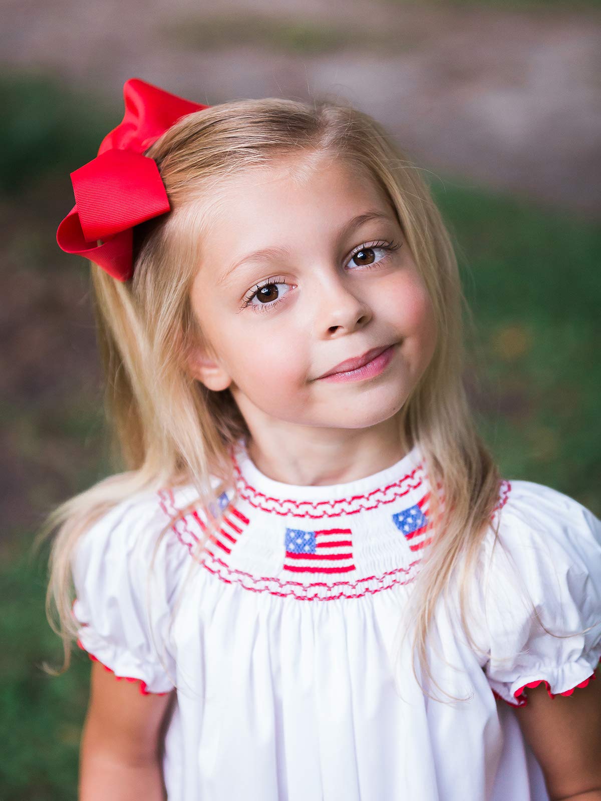 Hand-Smocked American Flag Baby Girl Dress - White Patriotic Toddler Outfit for Independence Day & USA Holidays | Perfect for 4th of July Celebrations, Memorial Day & National Events