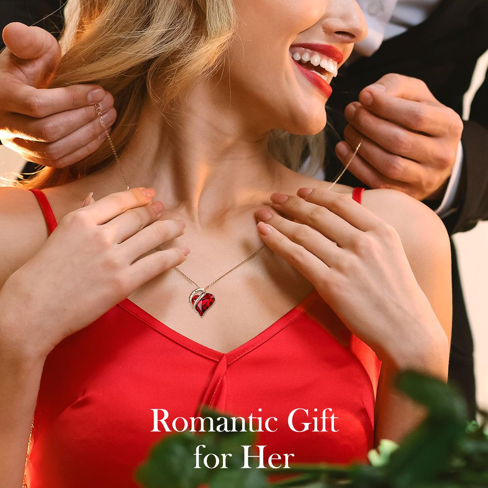 Preserved Rose Box with Red Crystal Necklace - Eternal Rose & 925 Sterling Silver Heart Pendant - Ruby Birthstone Jewelry - Enchanted Flower Garnet Gift for Women - Perfect for Mother's Day, Anniversary & Romantic Occasions