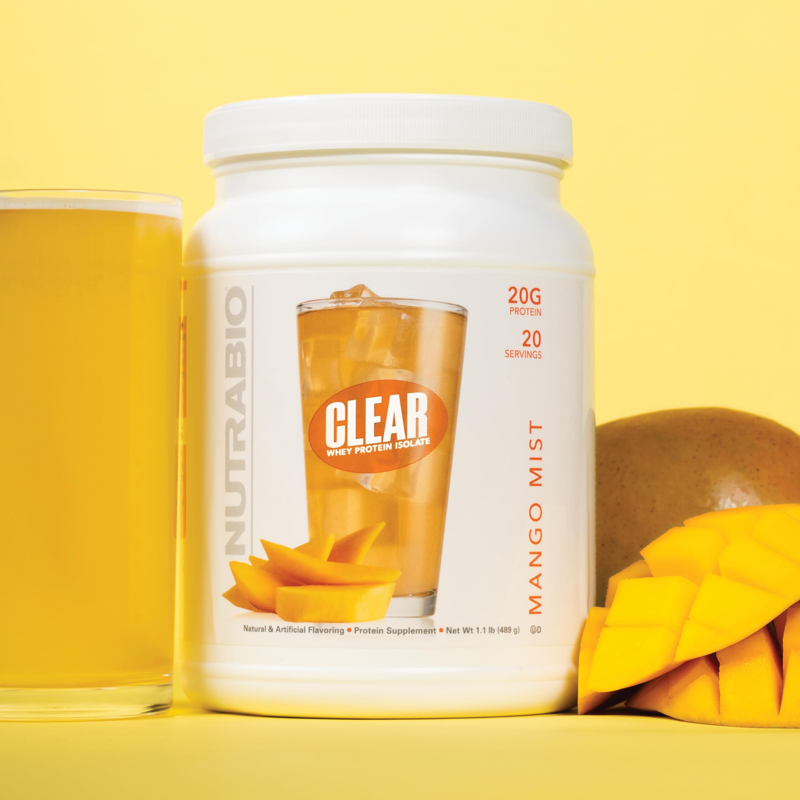 NutraBio Clear Whey Isolate Protein Powder - Refreshing Mango Mist Flavor, Zero Sugar, No Foam, No Milky Taste - 20 Servings for Post-Workout Recovery & Healthy Lifestyle