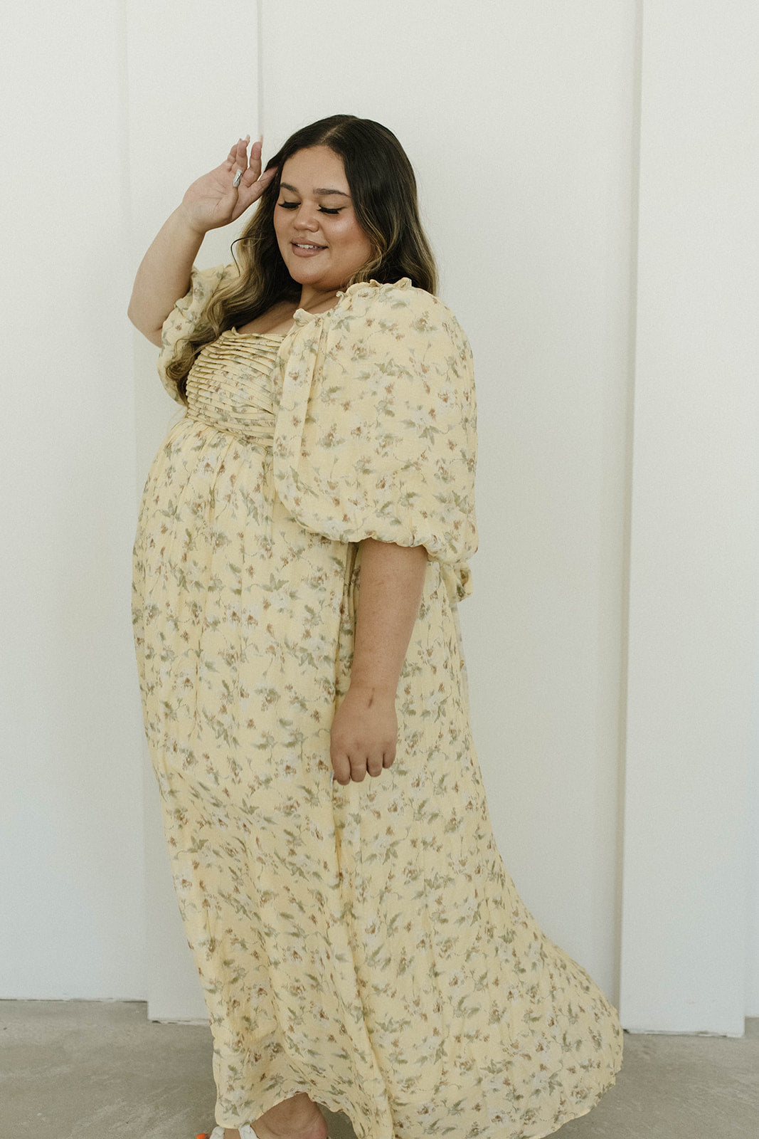Melody Maxi Dress with Pleats & Bow Detail - Yellow Floral Print | Bump Friendly Maternity Dress | Inclusive Sizing (S-3XL) | Perfect for Weddings, Baby Showers & Summer Vacations