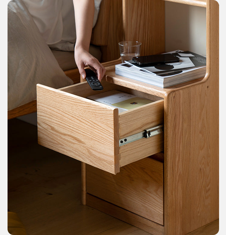 Solid Oak Wood Multifunctional Nightstand with High Section - Perfect for Bedroom, Living Room, and Home Office Storage
