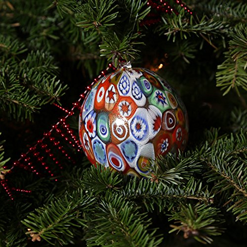 Venetian Murano Glass Christmas Ornament - Handcrafted Gold Millefiori Glass Ball for Holiday Tree Decor | Perfect for Christmas, Home, and Gift Giving