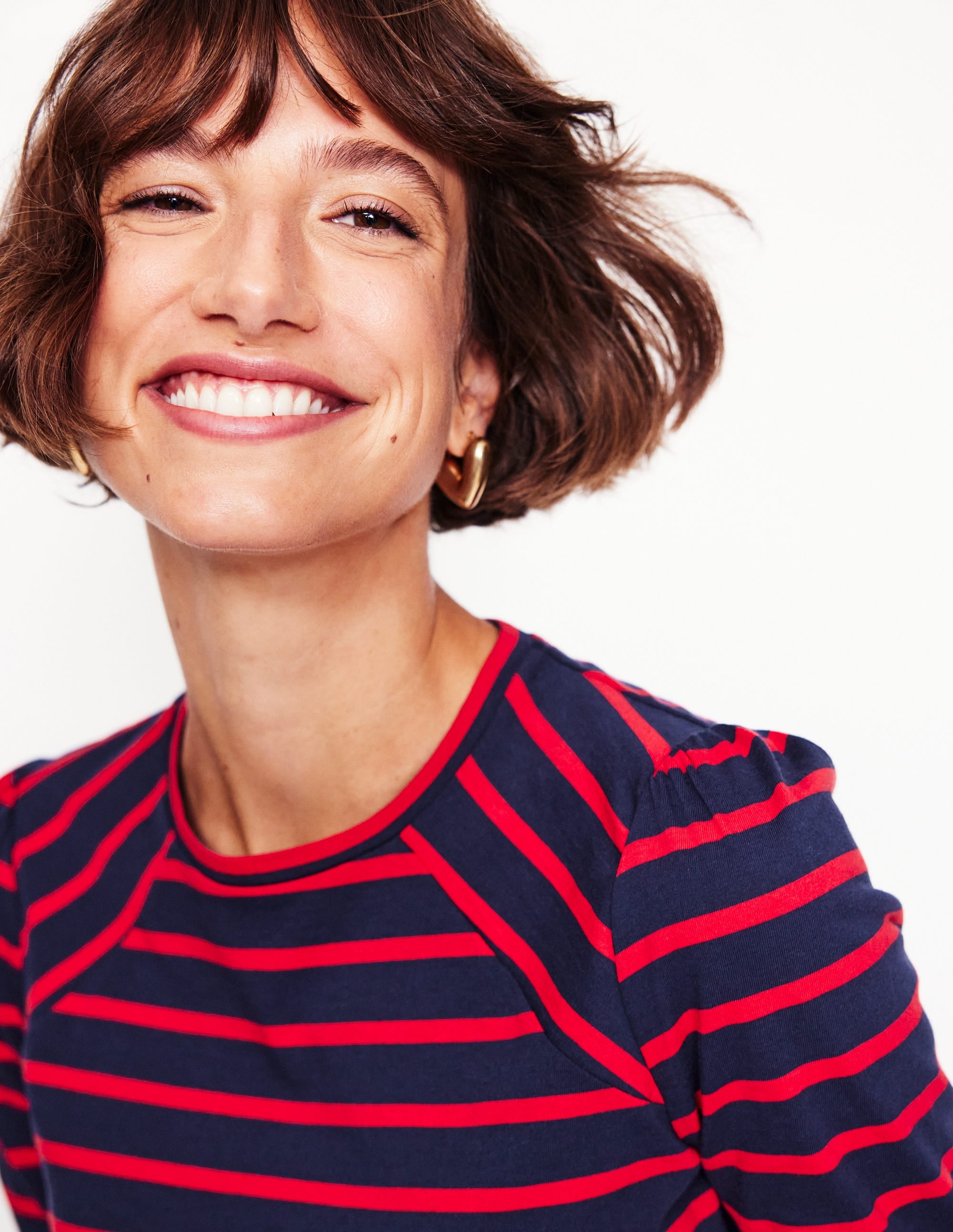 Arabella Striped Jersey Top for Women - Navy Blue with Red Stripes - Casual & Comfortable T-Shirt for Everyday Wear, Outings, and Layering