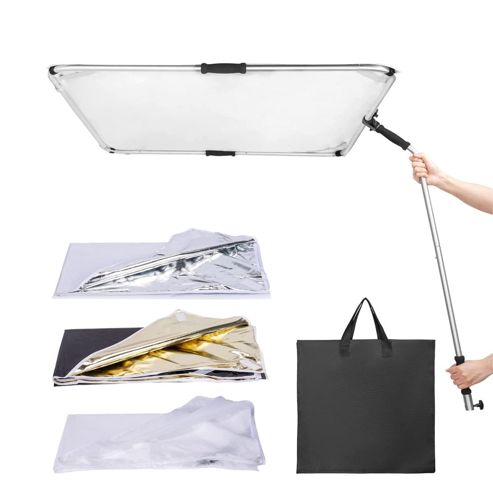 5-in-1 Square Metal Flag Panel Reflector Set with Boom Arm (100cm x 100cm) - Professional Photography Lighting Kit for Studio, Portrait & Product Shoots