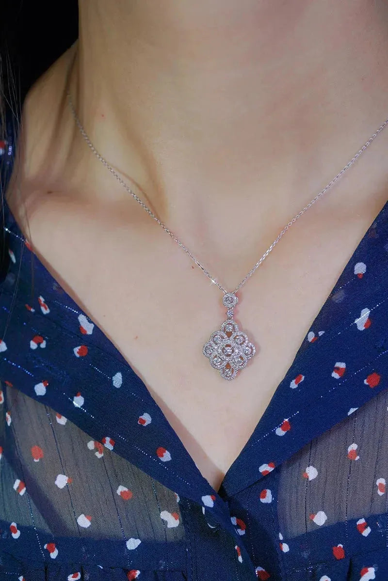 18K White Gold Vintage Palace Design Diamond Pendant Necklace - 0.85ct Natural Diamond for Women, Perfect for Engagement, Anniversary & Special Occasions