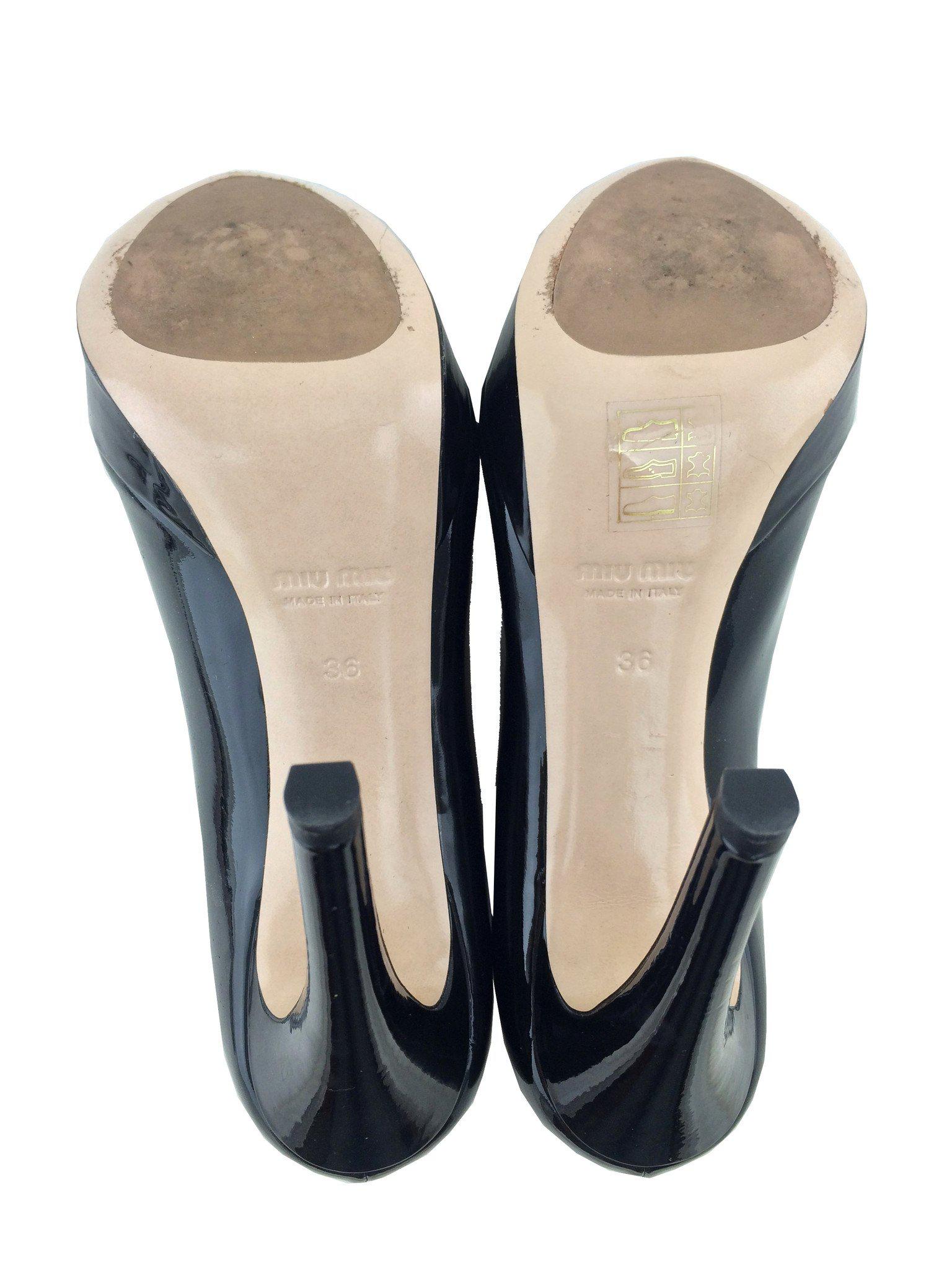 Miu Miu Patent Leather Platform Peep Toe Pumps Women's Size 6 US - Elegant High Heels for Parties, Weddings & Evening Events