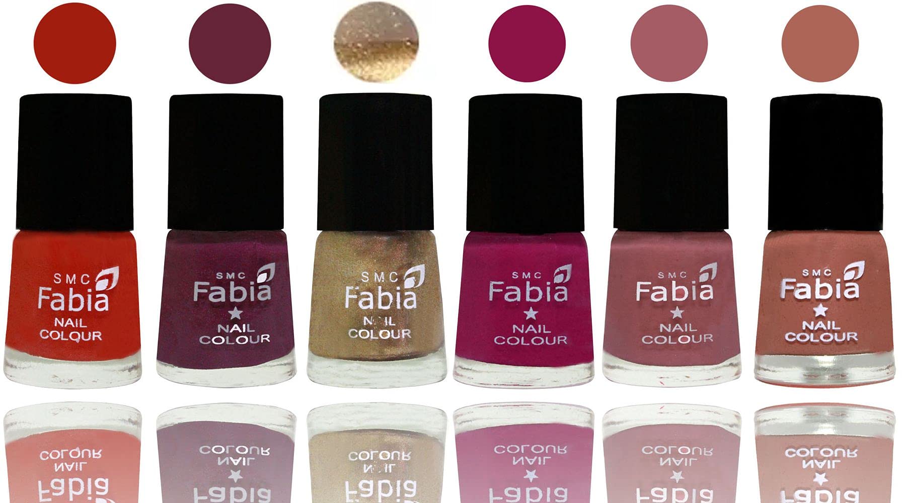 SMC Fabia Shine Bright Glossy Nail Polish Set - 6 Vibrant Colors (02655) for Manicure, Pedicure & Nail Art | Long-Lasting & High Shine Formula