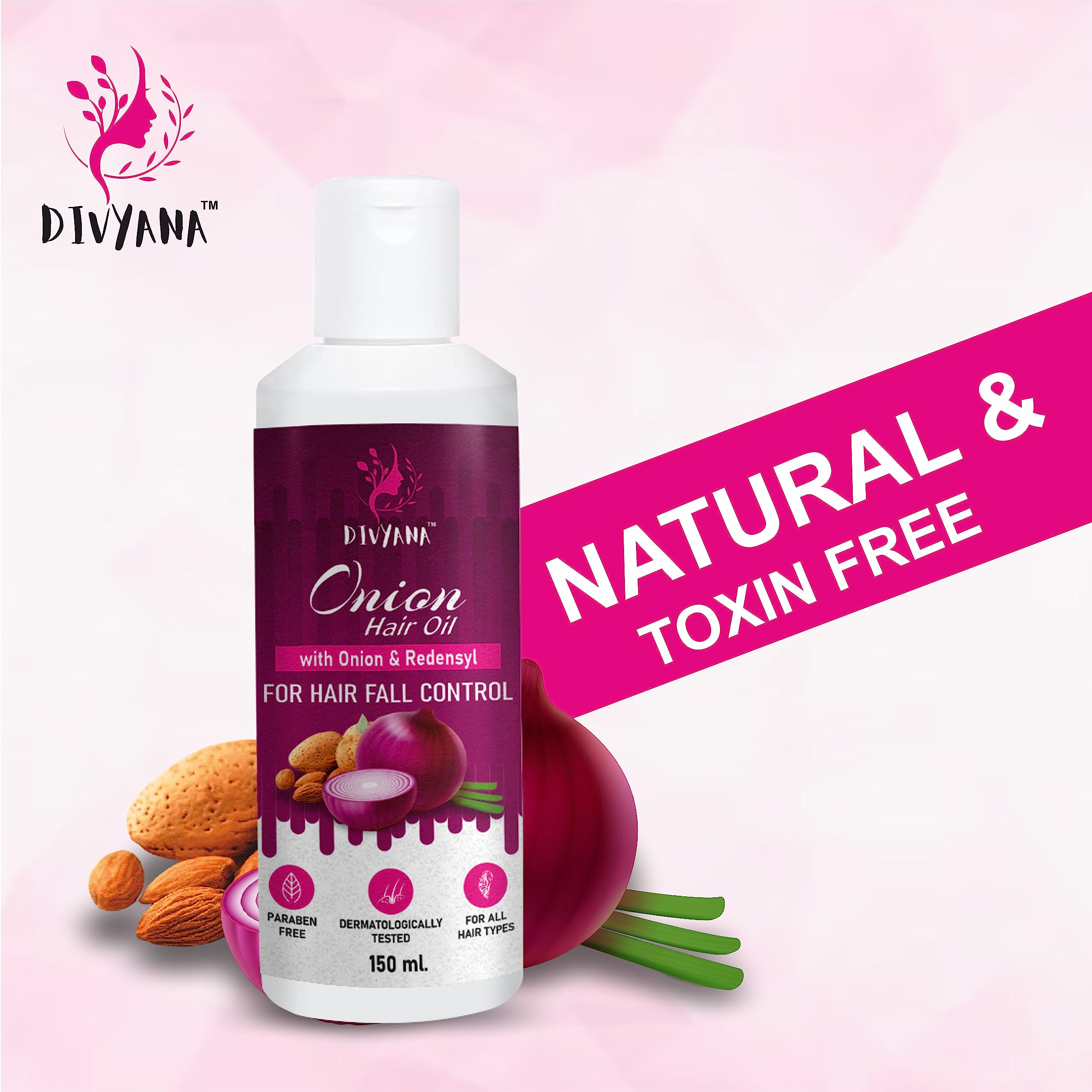 Divyana Onion Hair Oil for Hair Growth & Hair Fall Control with Redensyl – 150ml | Natural Hair Regrowth Treatment for Thinning Hair | Perfect for Daily Scalp Massage & Damaged Hair Repair