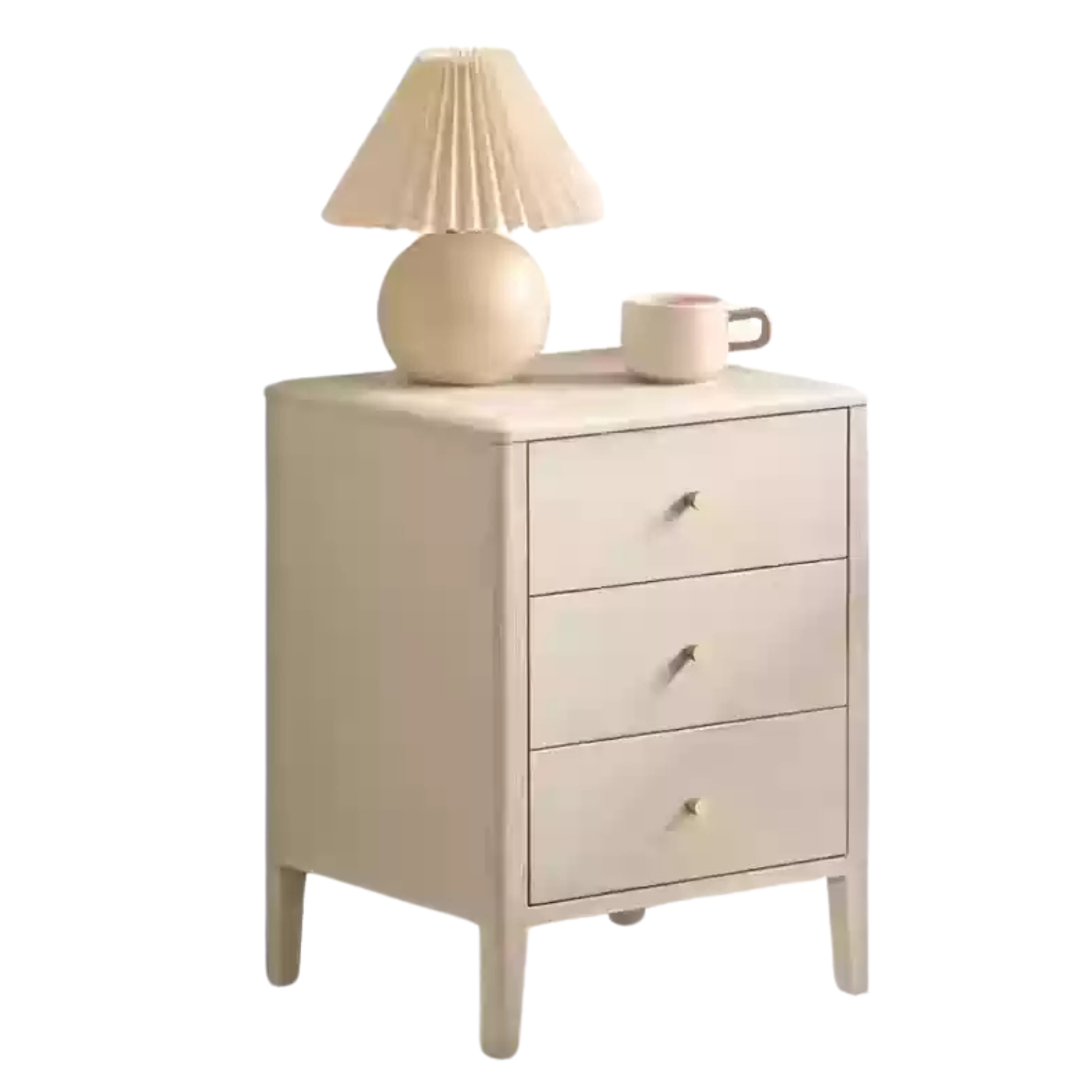 Solid Oak Wood Nightstand - Cream Finish, Modern Bedside Table for Bedroom, Living Room, or Nursery Furniture