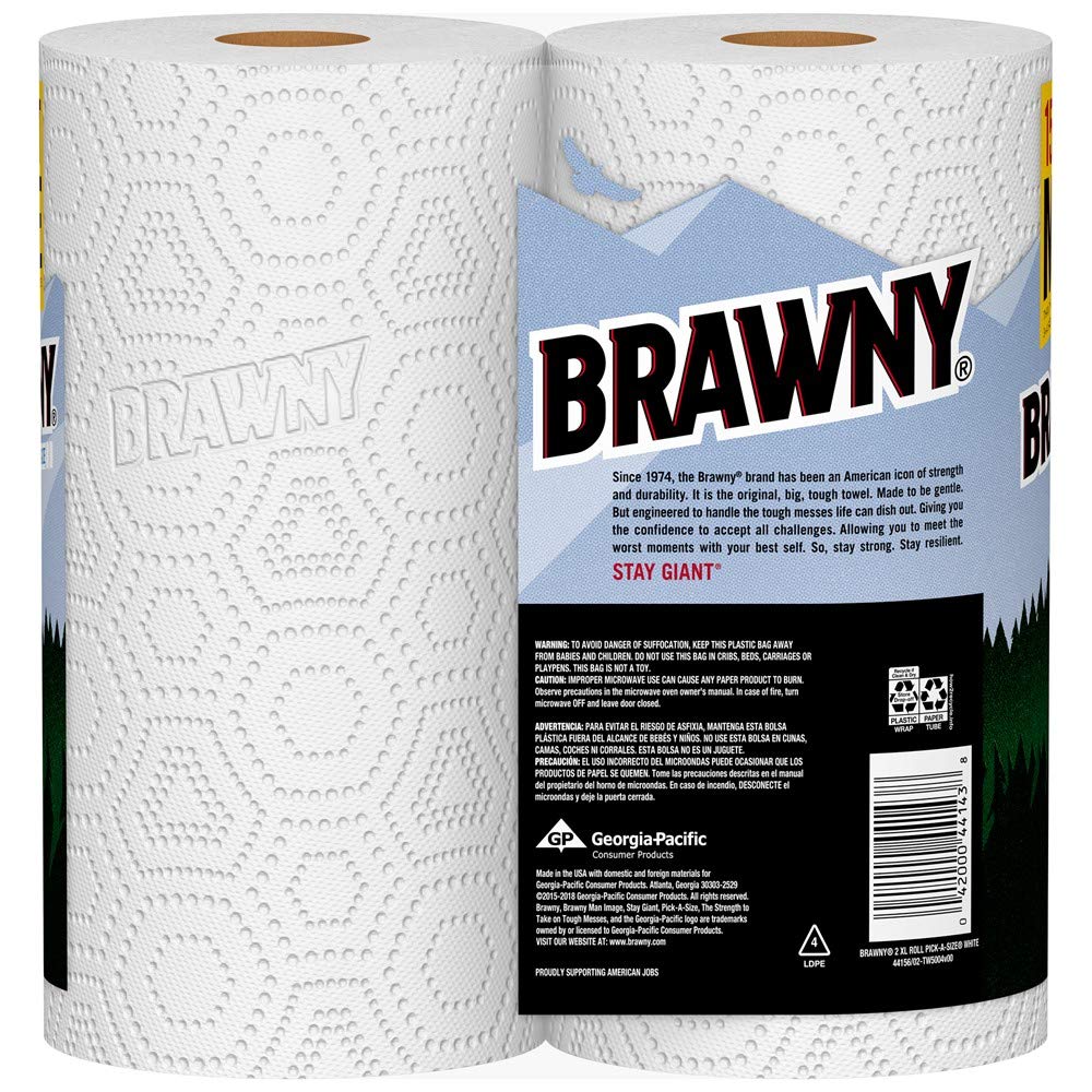 Brawny Paper Towels - 2 XL Rolls (2=4 Regular Rolls) | Pick-a-Size | Ultra Absorbent & Strong | Perfect for Kitchen Cleaning, Spills & Household Use