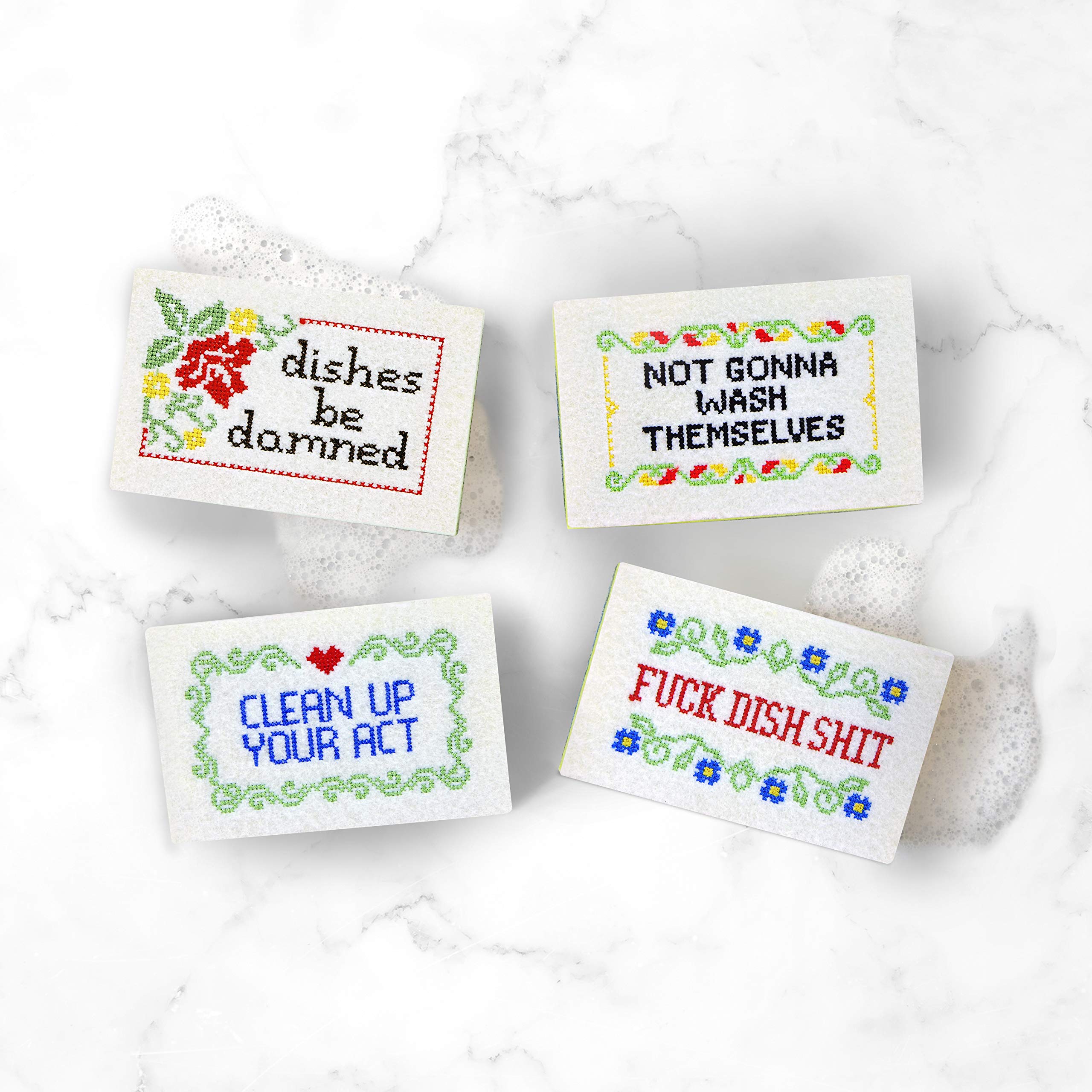 Genuine Fred Subversive Sponges - R Version | Embroidered Kitchen Sponges with Frame | Funny Dishwashing Sponges for Home & Office Use