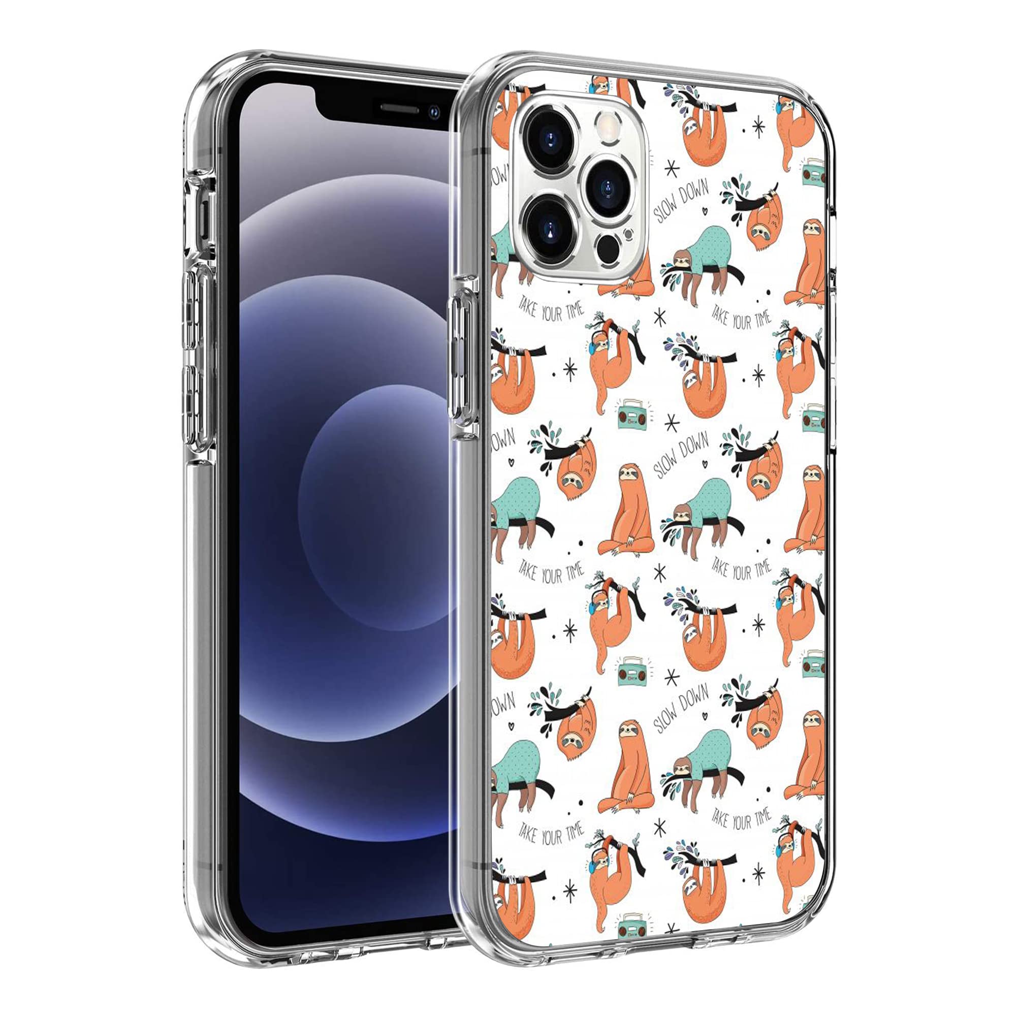 Funny Cute Sloth Vintage Radio Printed Shockproof Case for iPhone 12/12 Pro - Trendy Protective Phone Cover for Women & Girls, Perfect for Daily Use, Travel & Outdoor Activities