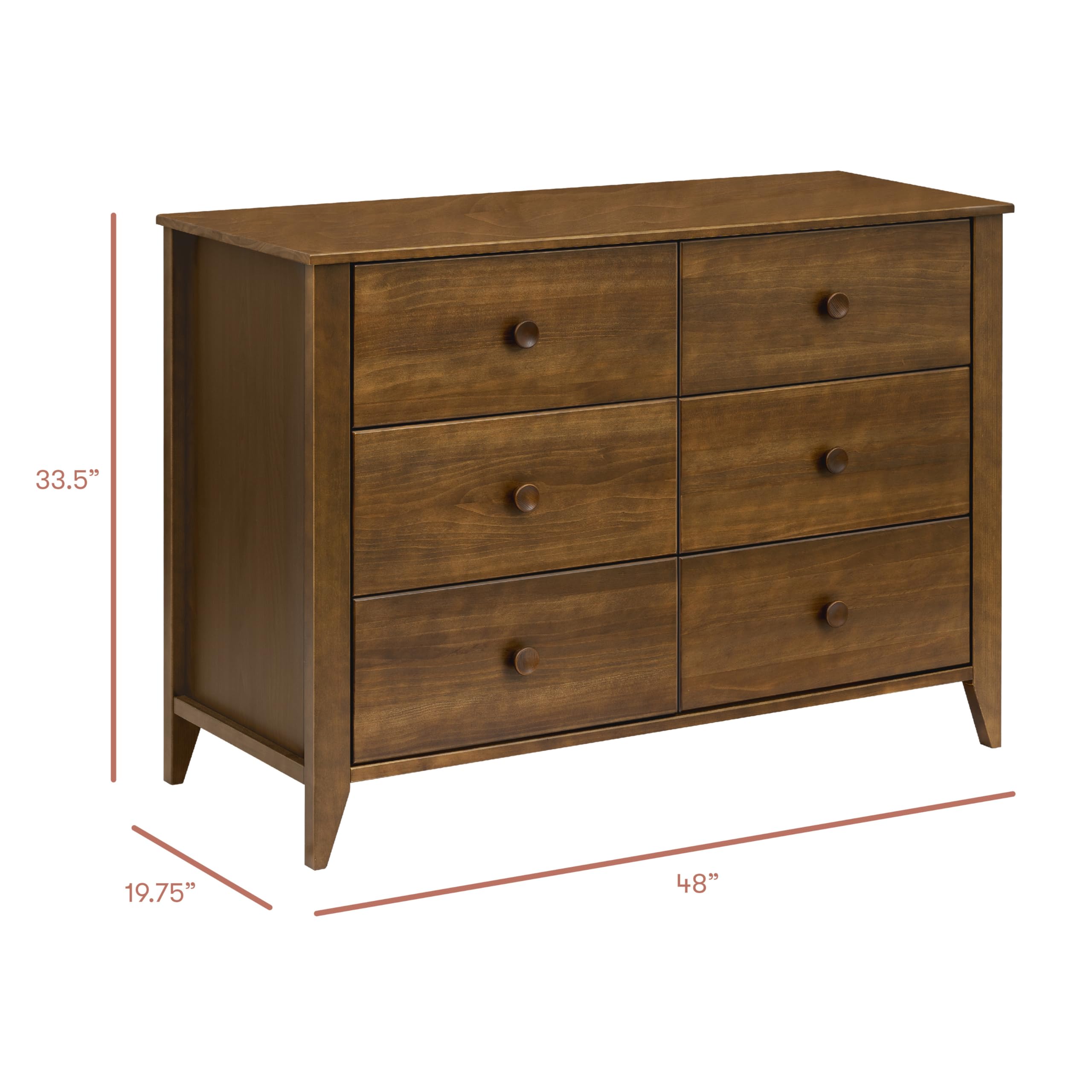 Babyletto Sprout 6-Drawer Double Dresser in Natural Walnut - Greenguard Gold Certified Eco-Friendly Nursery Furniture for Baby & Kids Room Organization