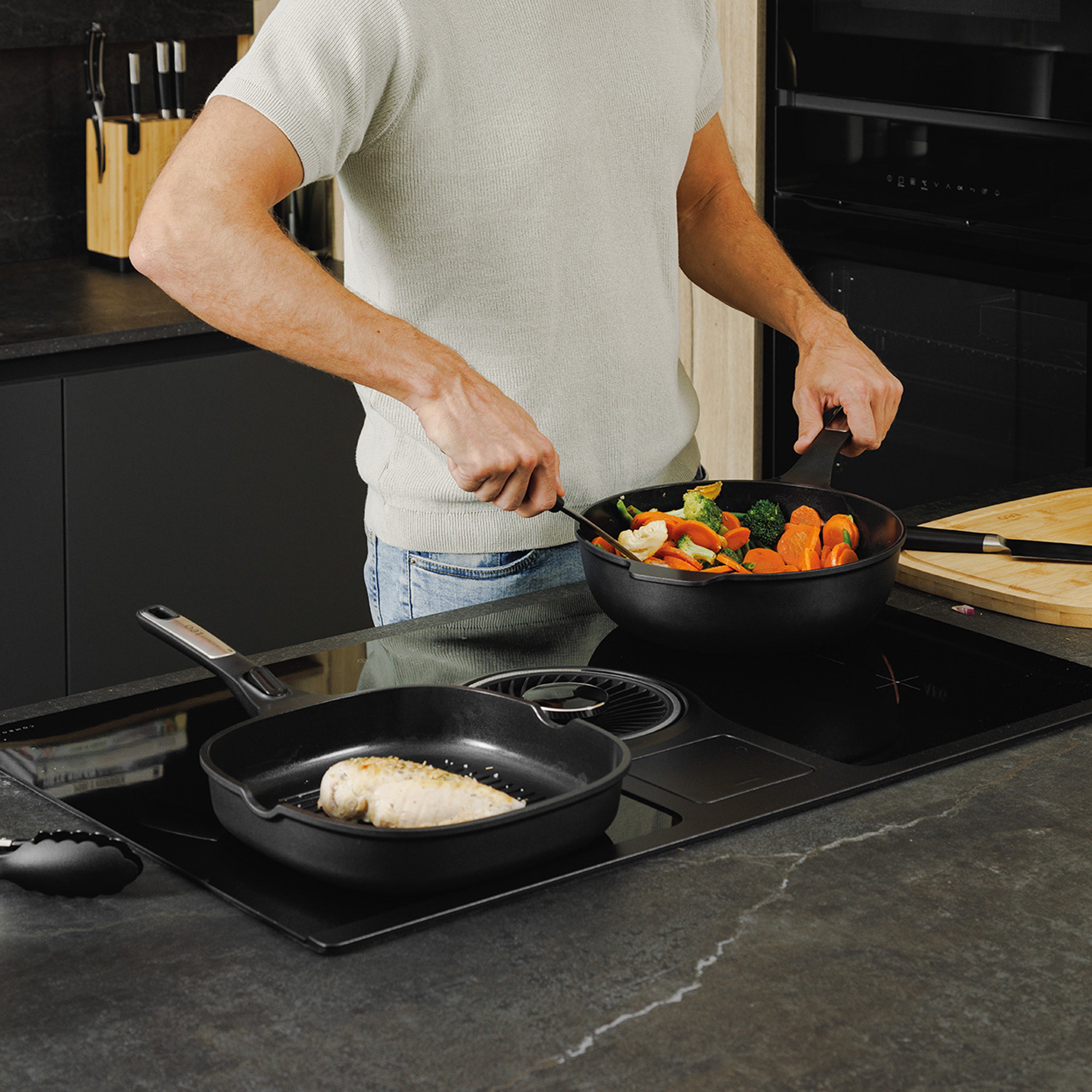 BergHOFF Leo Phantom Nonstick Ceramic 12-Inch Wok Pan 5.3 Quart, Recycled Aluminum Cookware - Perfect for Stir-Frying, Sauteing & Asian Cuisine Cooking
