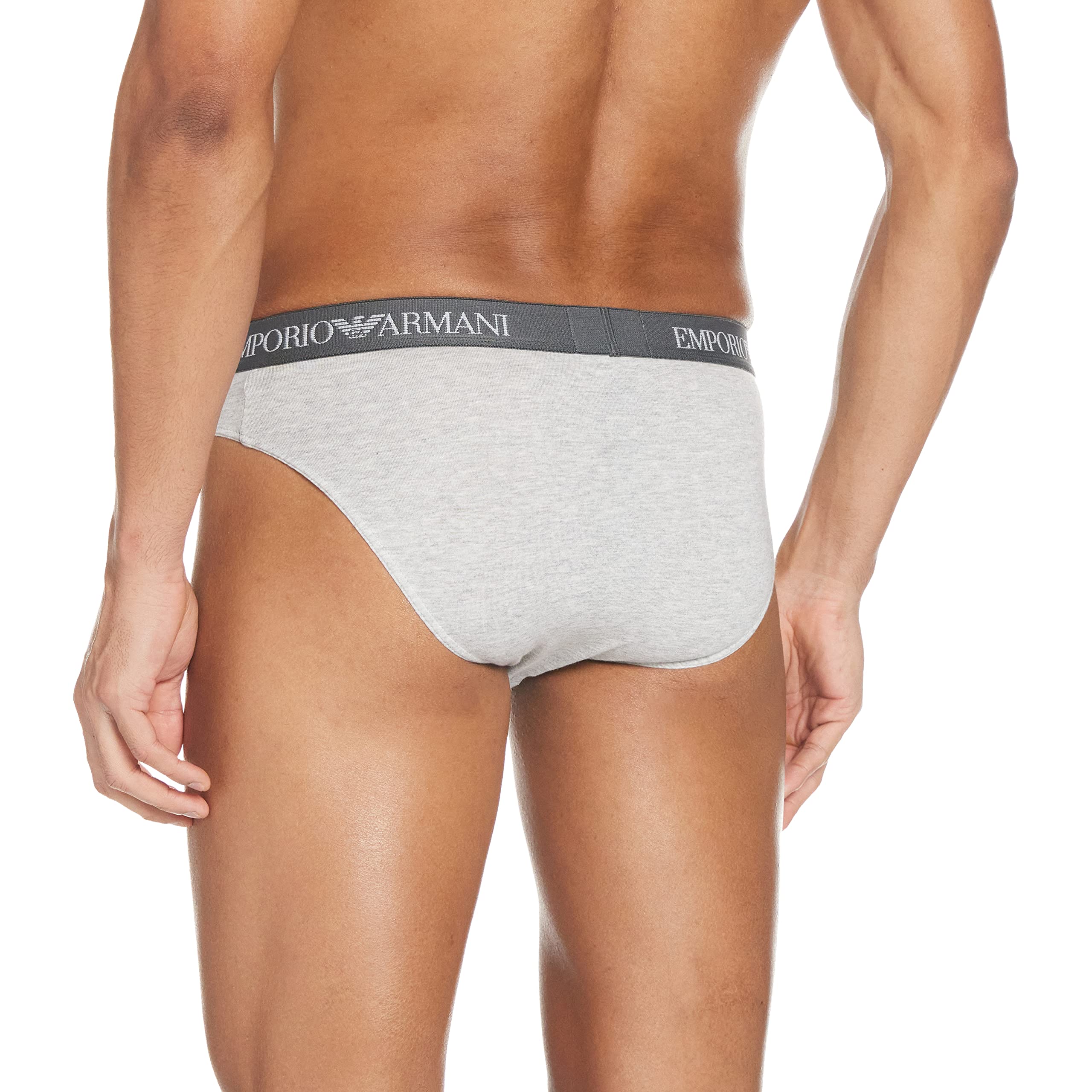 Emporio Armani Men's 2-Pack 100% Cotton Brief Underwear - Navy & Grey - Soft Comfort Boxer Shorts for Everyday Wear & Gym