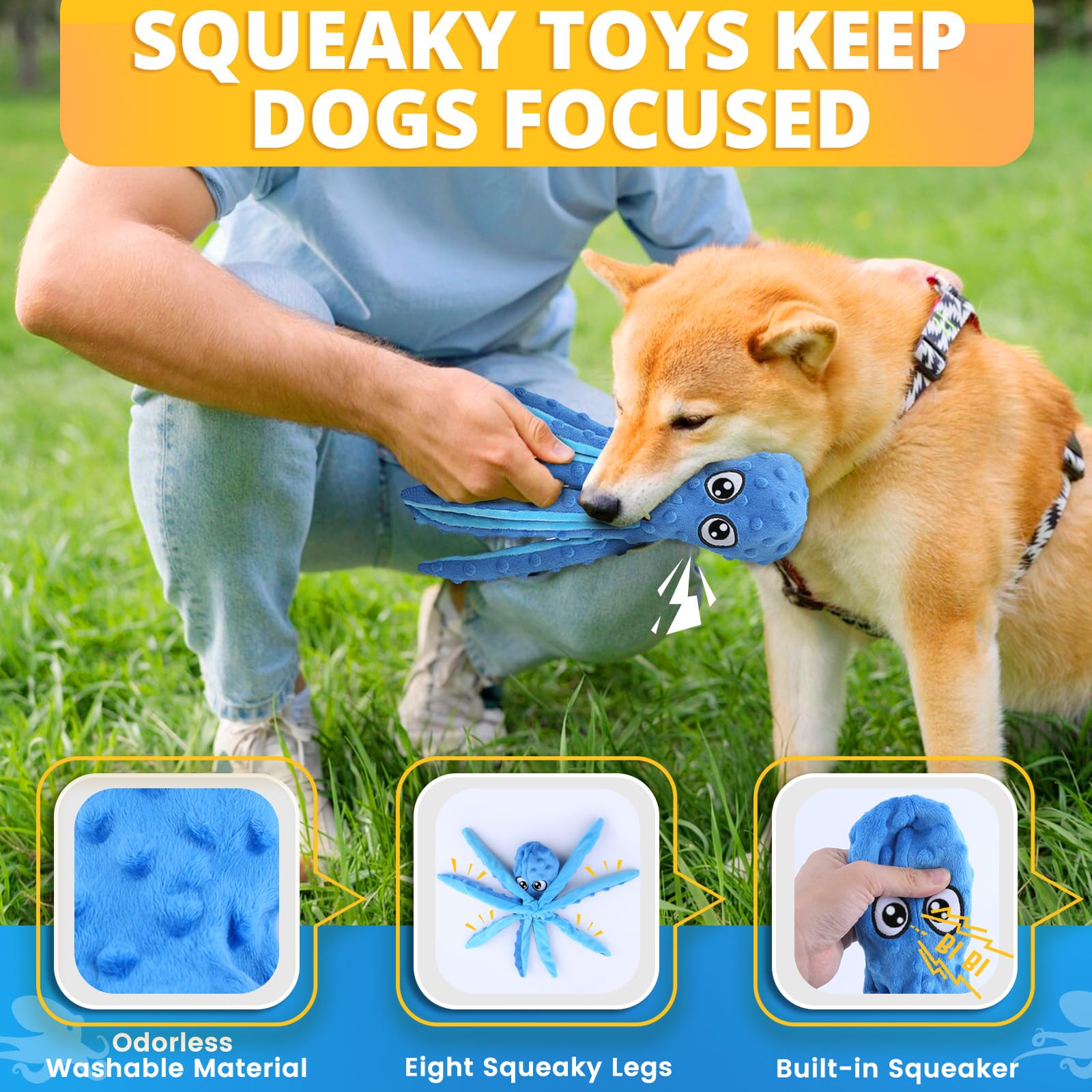 Luxury Puppy Chew Toys 8-Pack - Squeaky Plush, Rope & Ball for Teething Small Dogs (Blue) - Perfect for Christmas Gifts & Training