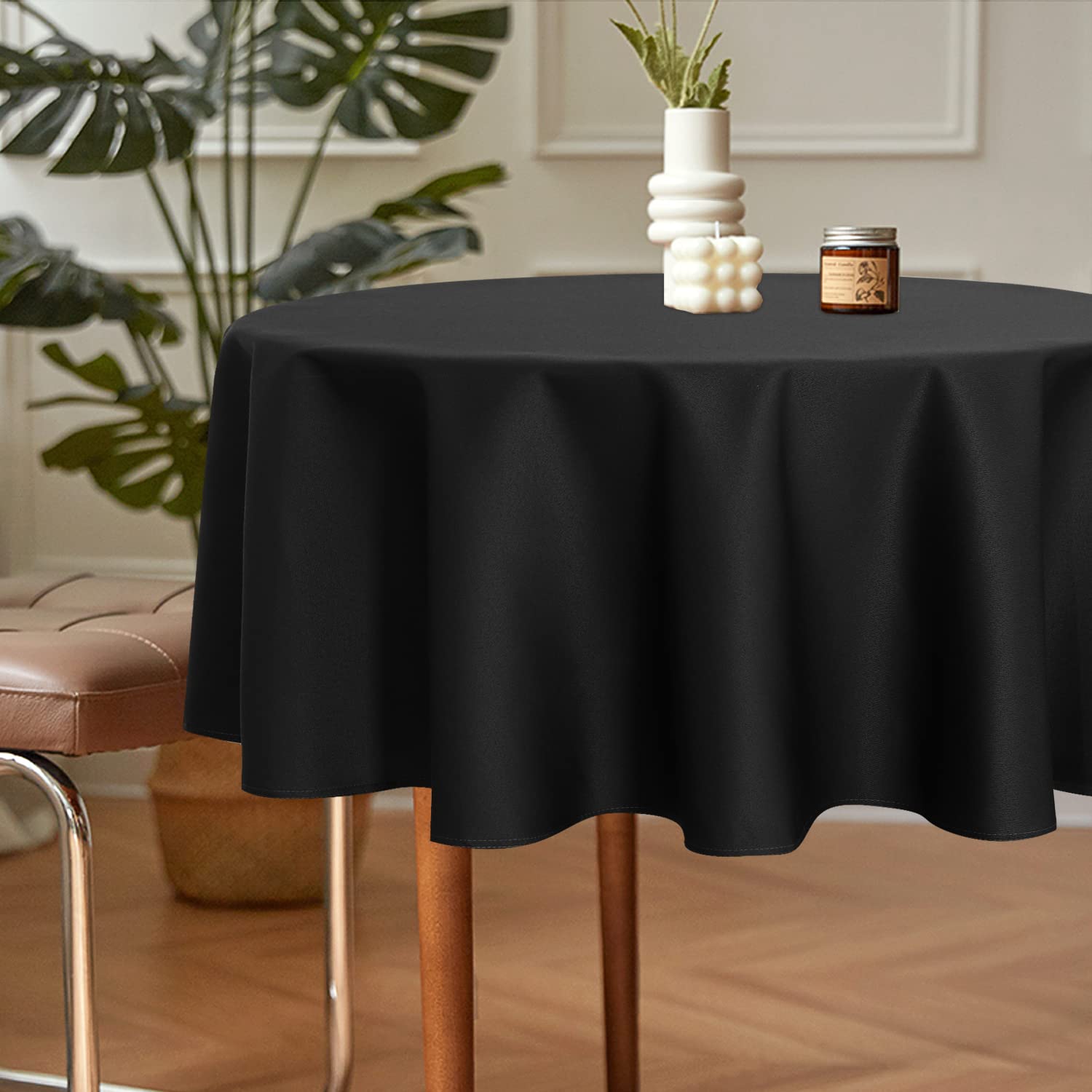 Sancua 2 Pack 60 Inch Round Black Tablecloth - Stain & Wrinkle Resistant Washable Polyester Table Cover for Dining, Buffet Parties, Camping & Outdoor Picnics | Perfect for Home, Restaurant & Holiday Decor