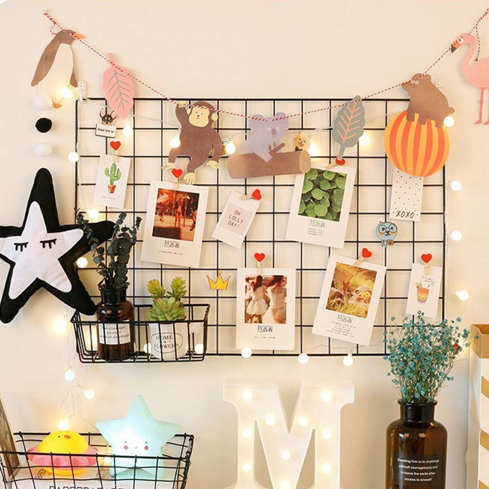 GBYAN 2 Pack Wall Grid Panels with Baskets - Photo Display & Wire Wall Organizer for Hanging Memos, Pictures, Notes | Perfect for Bedroom, Office & Dorm Organization & Decoration