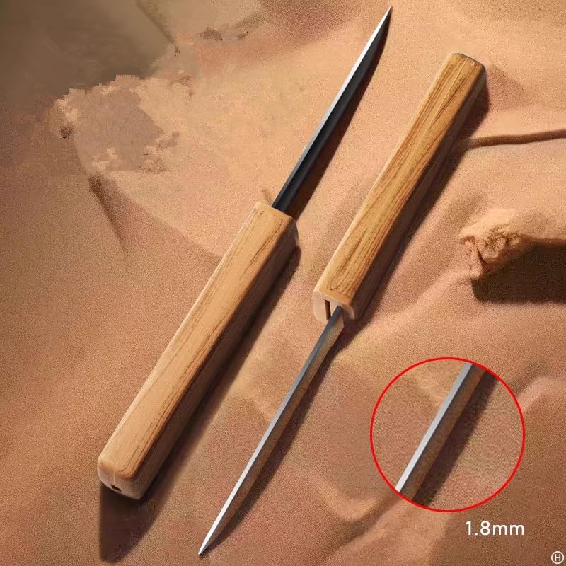 Ultra Sharp Stainless Steel Paring Knife Set - Portable Straight & Curved Fruit & Vegetable Peeling Knives for Kitchen, Camping, Outdoor Use (Brown)
