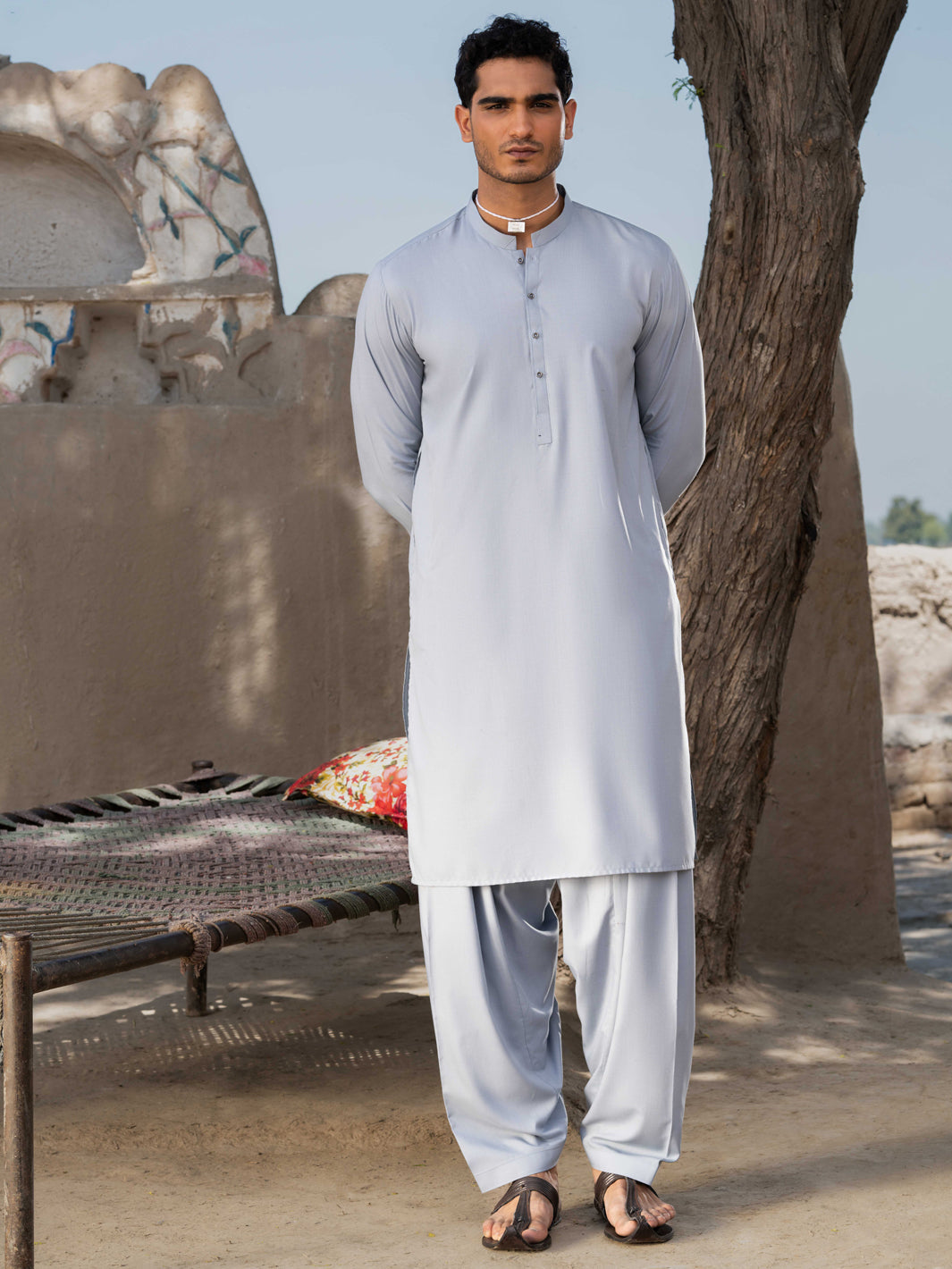 Premium Blended Light Grey Shalwar Kameez for Men & Women - Traditional Pakistani Outfit for Weddings, Festivals & Special Occasions