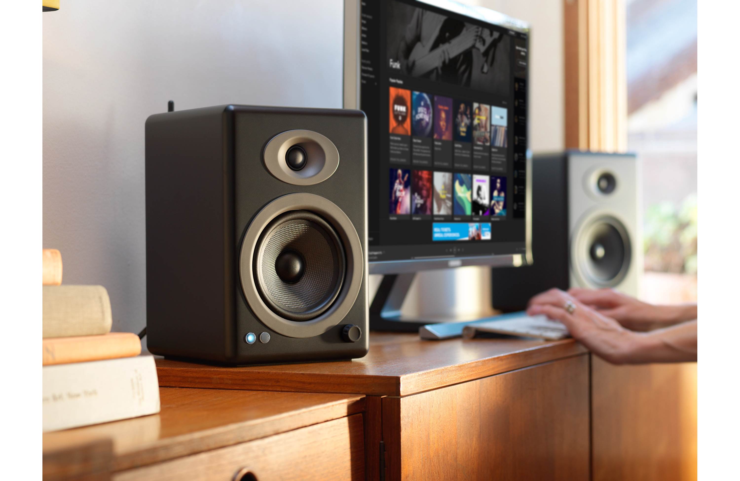 Audioengine A5+ Premium Powered Bookshelf Speakers (Black) - Open Box Like New - Perfect for Home Theater, Gaming & Music Listening