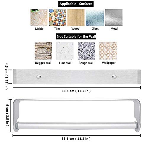 Stainless Steel Self-Adhesive Paper Towel Holder - Under Cabinet Mount, Wall Mount Kitchen Tissue Dispenser for Easy Access - Perfect for Kitchen, Bathroom, Office (Silver)