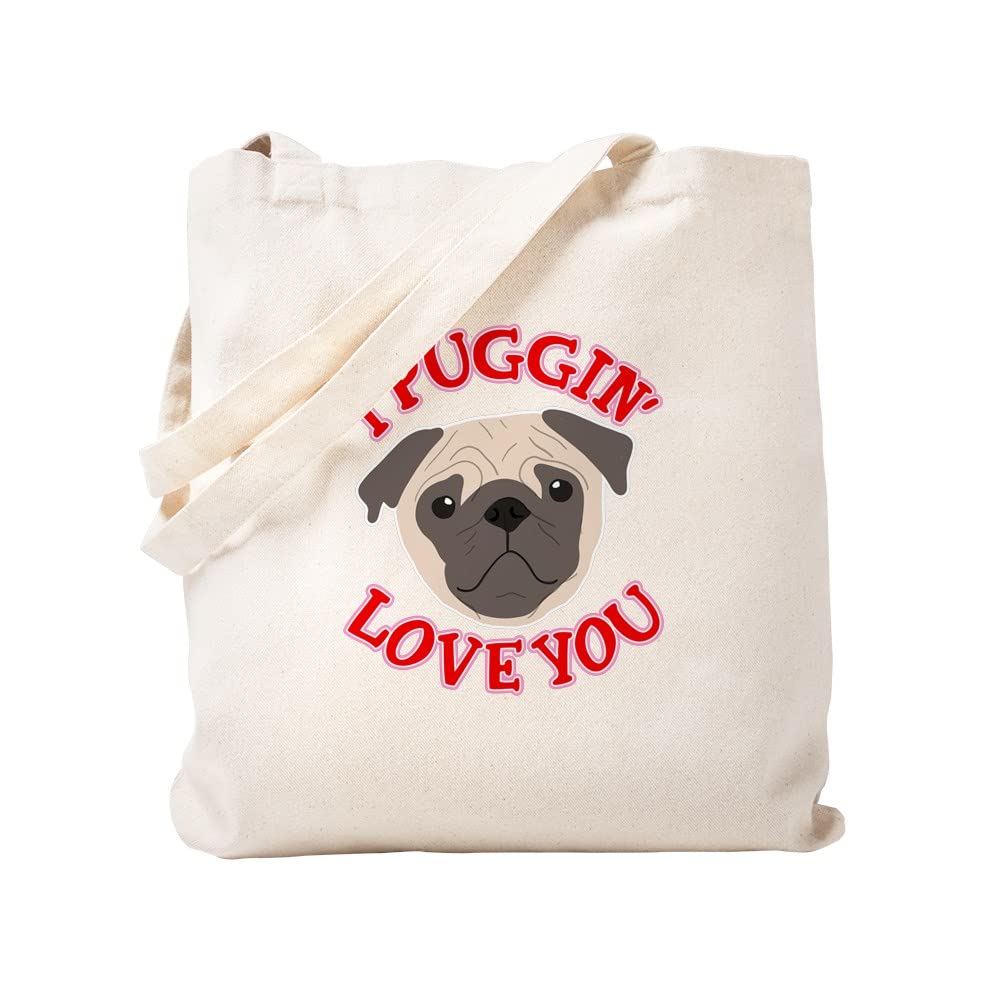 Pug Lovers Tote Bag - Natural Canvas Reusable Shopping Bag with 'I Puggin' Love You' Print | Eco-Friendly Grocery Bag for Dog Owners, Beach Trips & Daily Errands