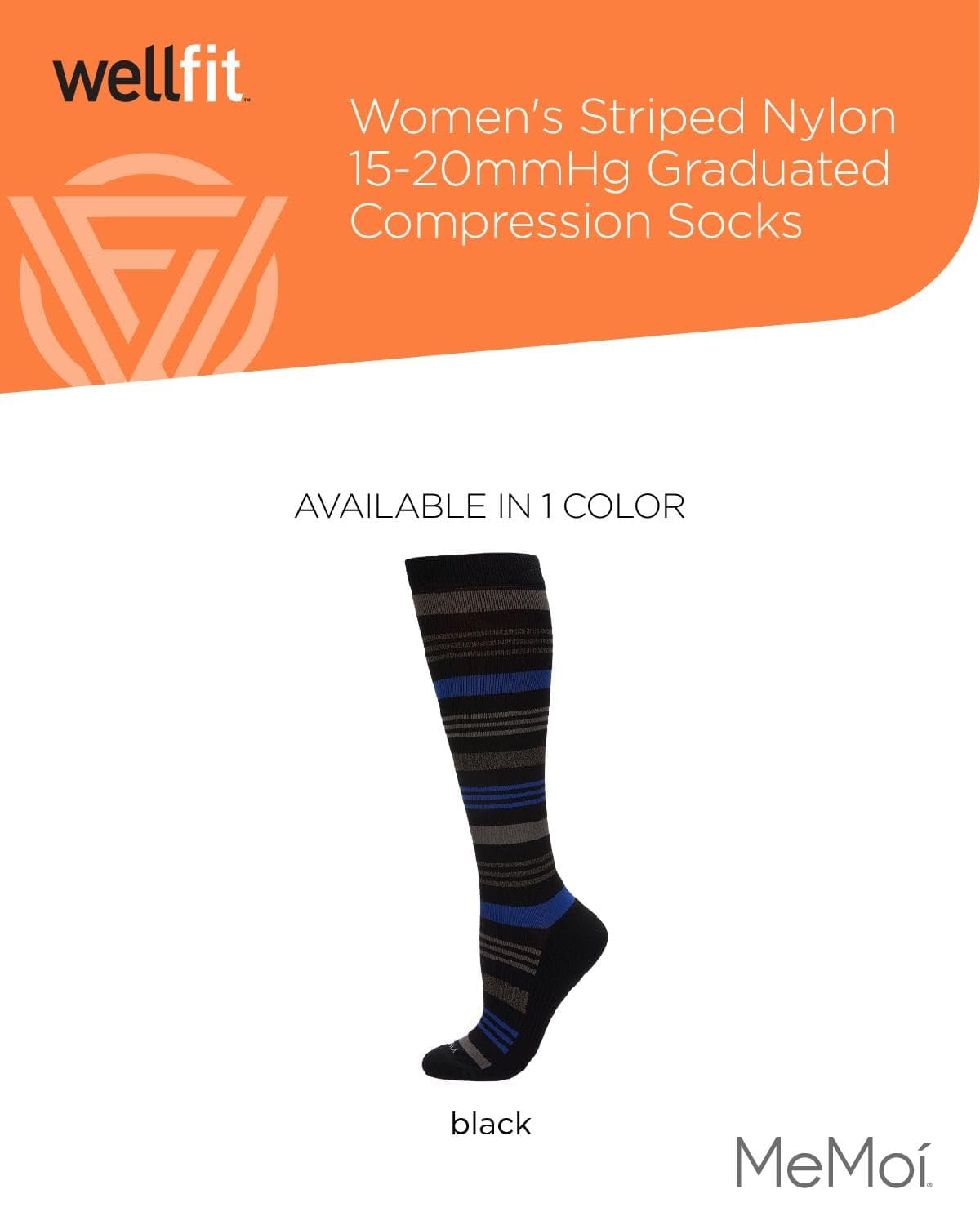 MeMoi Women's Striped Nylon 15-20mmHg Graduated Compression Socks for Circulation, Running & Travel - Comfortable Support Socks for Nurses, Athletes & Long Flights