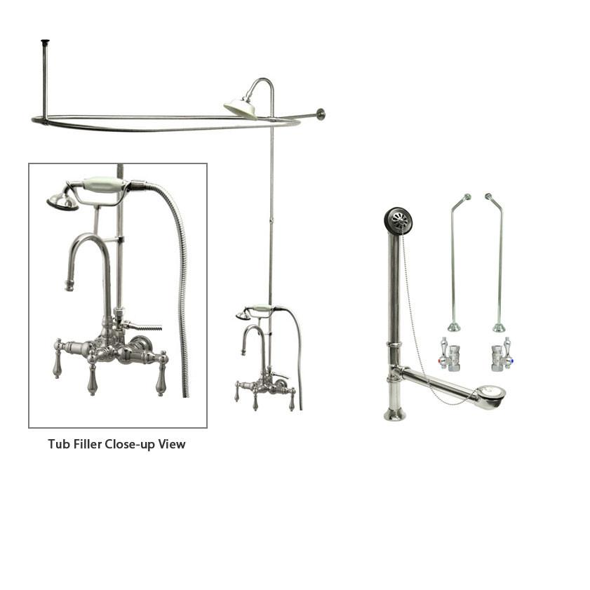 Vintage Chrome Clawfoot Bathtub Faucet with Shower Kit & Enclosure Curtain Rod - 8T1CTS - Perfect for Classic Bathroom Renovation & Freestanding Tub Installation