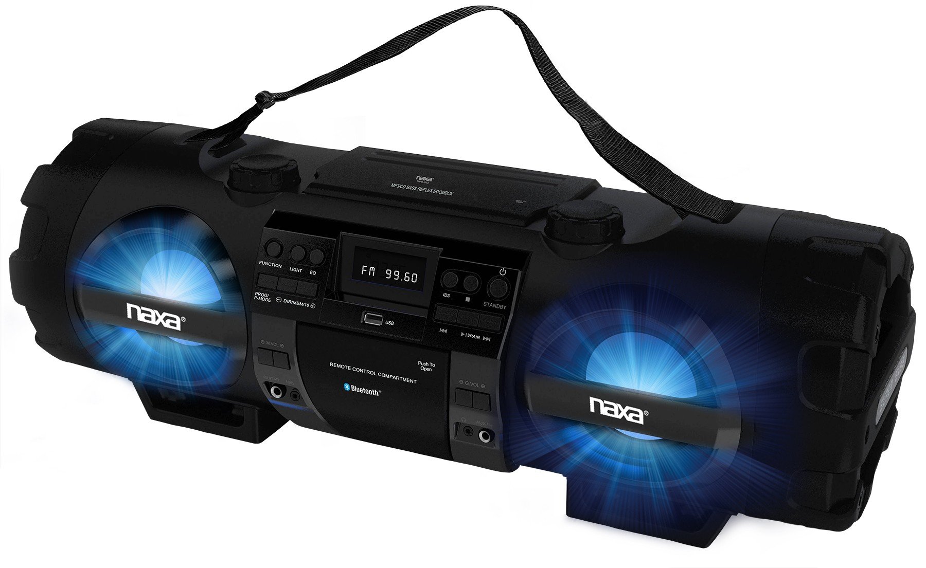 Naxa Electronics NPB-262 Portable Bluetooth Boombox - MP3/CD Player with Bass Reflex & PA System for Outdoor Parties, Beach, and Home Use