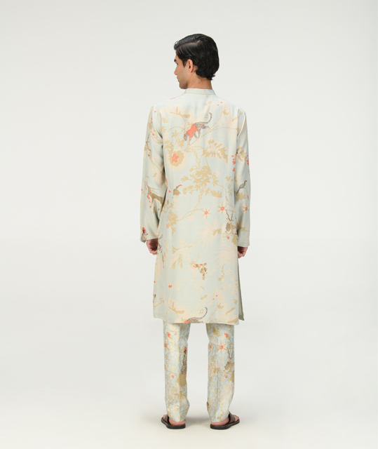 Bade Miyan Kurta for Men - Premium Muga Satin Silk Kurta in Ice Blue - Perfect for Festivals, Weddings & Special Occasions