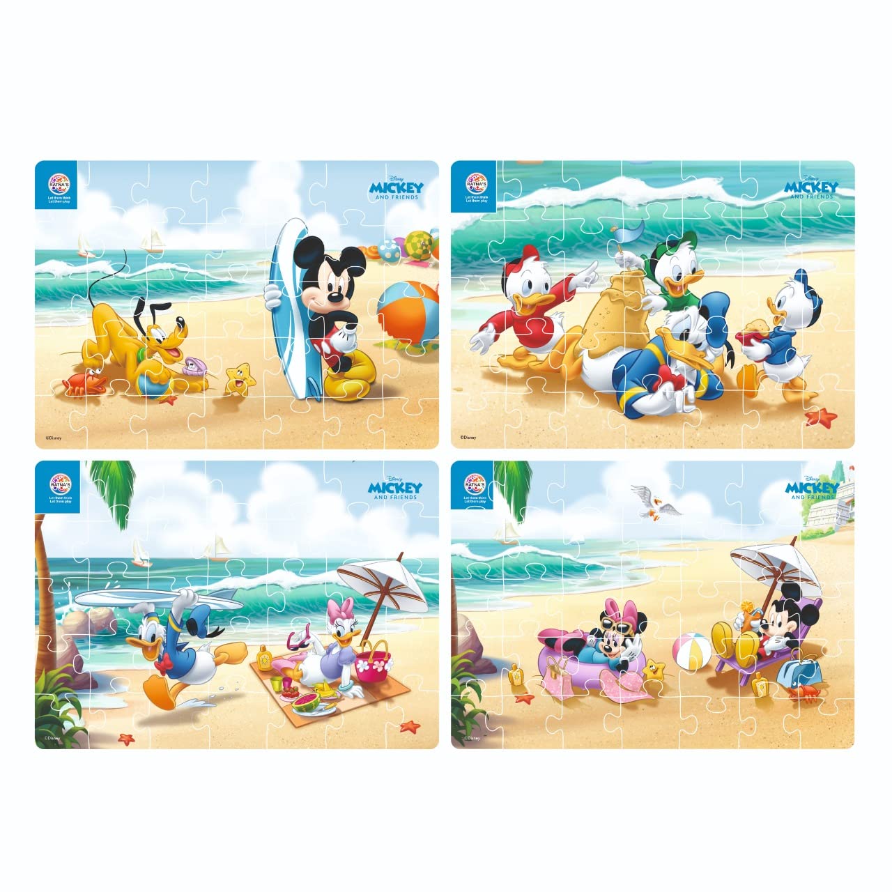 Ratna's 4-in-1 Disney Jigsaw Puzzle Set - 140 Pieces for Kids (Mickey Mouse & Friends) - 4 Fun 35-Piece Puzzles for Family Game Night & Learning Activities