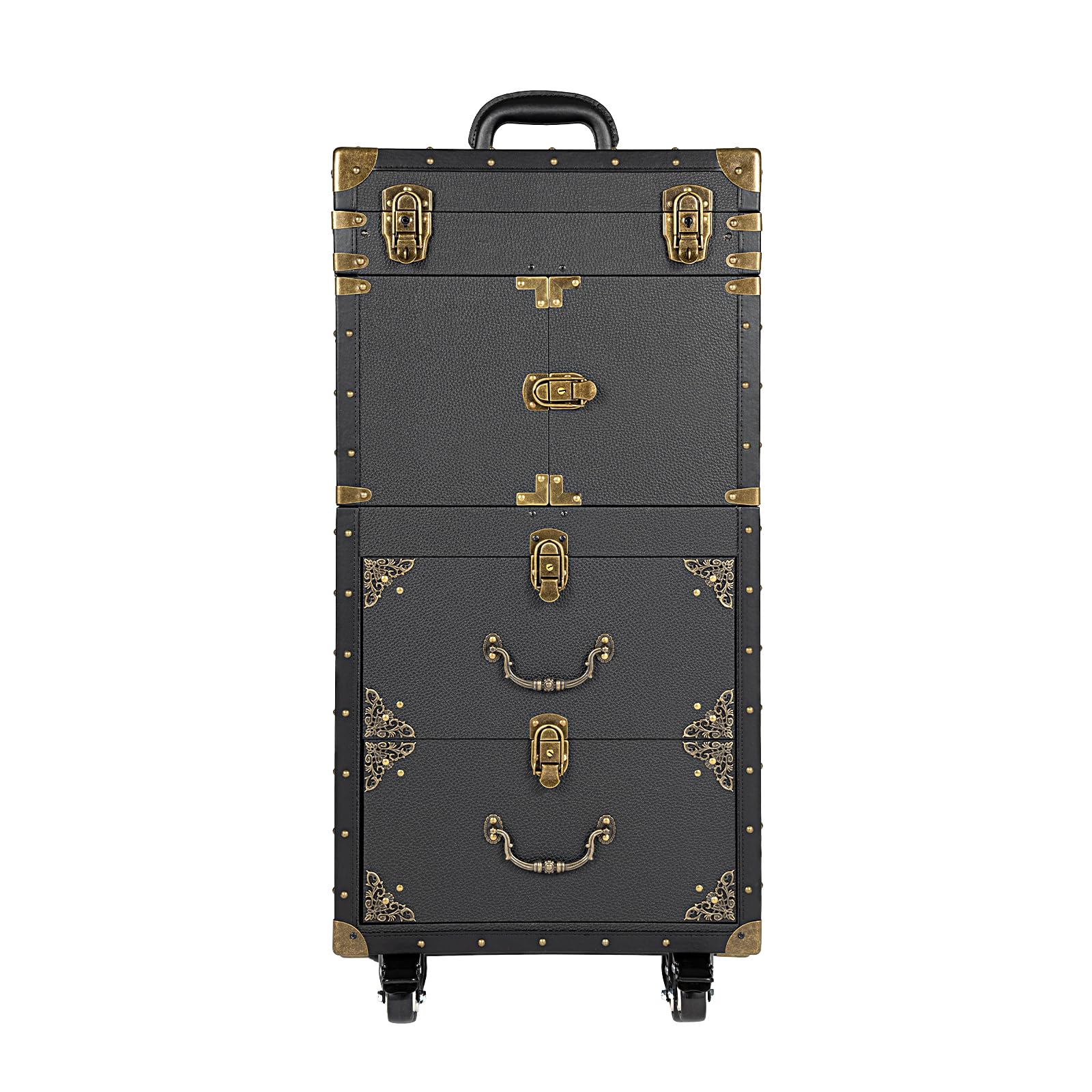 Lockable Rolling Makeup Train Case - Professional Beauty Salon Trolley with Hair Dryer Holder | Travel Cosmetic Organizer & Tool Box | Perfect for Mobile Stylists, Salon Professionals & Makeup Artists (Black)