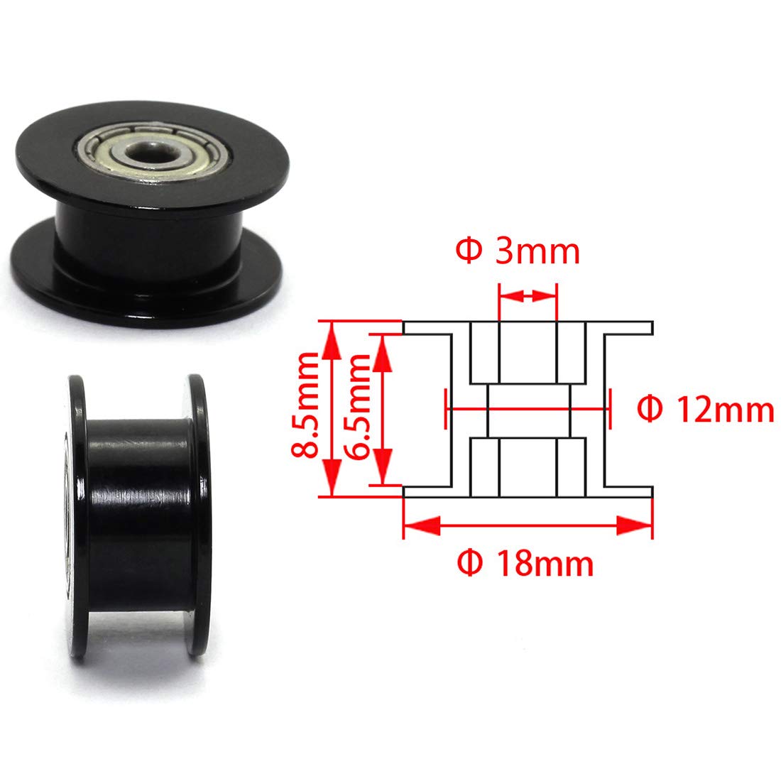 2PCS 20 Teeth 3mm Bore Idler Timing Pulley with Bearing - 2GT Aluminum Alloy H Type GT2 Synchronous Wheel for 6mm Width Belt - Compatible with 3D Printers, CNC Machines & Mechanical Drive Systems - HJ Garden