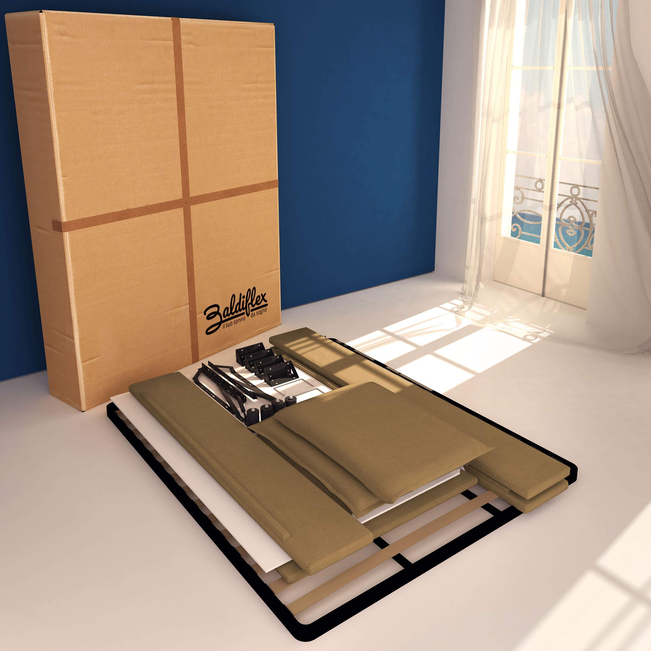 Baldiflex Licia Queen Size Bed Frame with Upholstered Headboard & Slatted Base - 160x190cm Synthetic Leather Platform Bed with Storage, Perfect for Master Bedroom & Guest Room