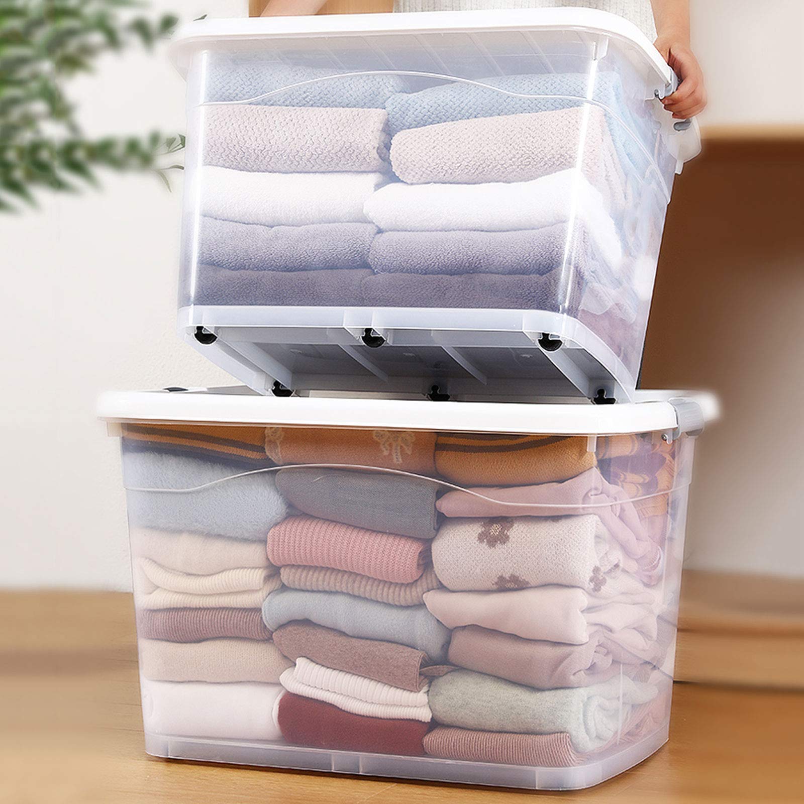 30L 50L 80L Clear Plastic Stackable Storage Bins with Lids & Handles - Airtight Organizer Box for Home, Office, Garage & Closet Storage Solutions