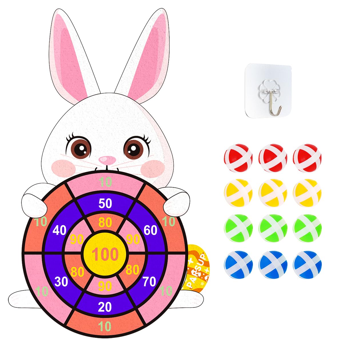 Easter Dart Board Game for Kids Ages 4-8 - Cute Bunny Party Board Game with 12 Stick Balls - Fun Indoor & Outdoor Easter Games for Family Gatherings, Birthday Parties & Backyard Activities