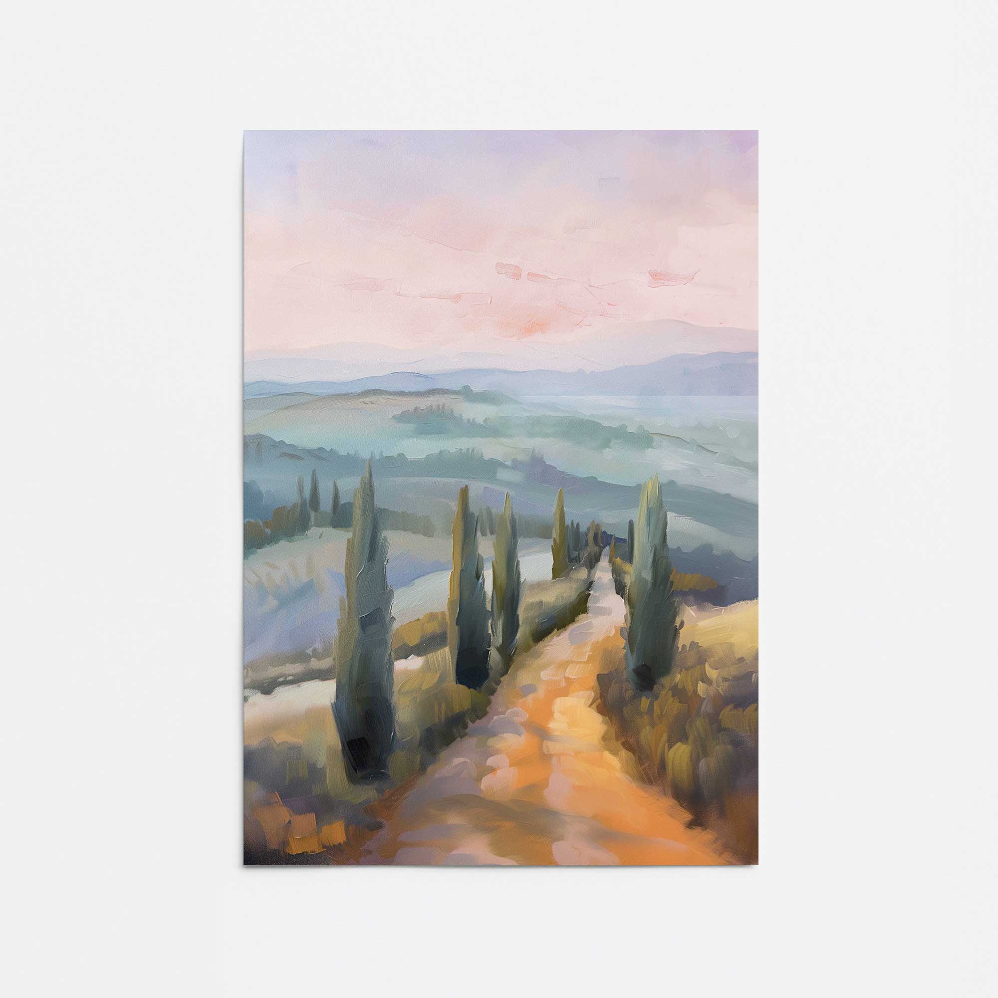 Tuscany Sunset Landscape Rolled Canvas Print - Dusk's Glow v3 Wall Art for Living Room, Bedroom & Office Decor