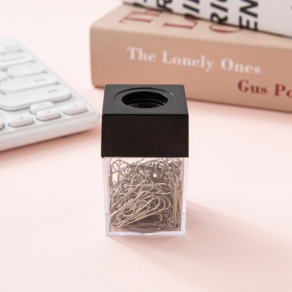 Black Magnetic Paper Clip Dispenser Holder - Strong Desk Organizer for Office, School & Workspace - Perfect for Paperclips, Office Supplies & Stationery Organization (Ideal for Filing, Document Sorting & Desk Accessories)