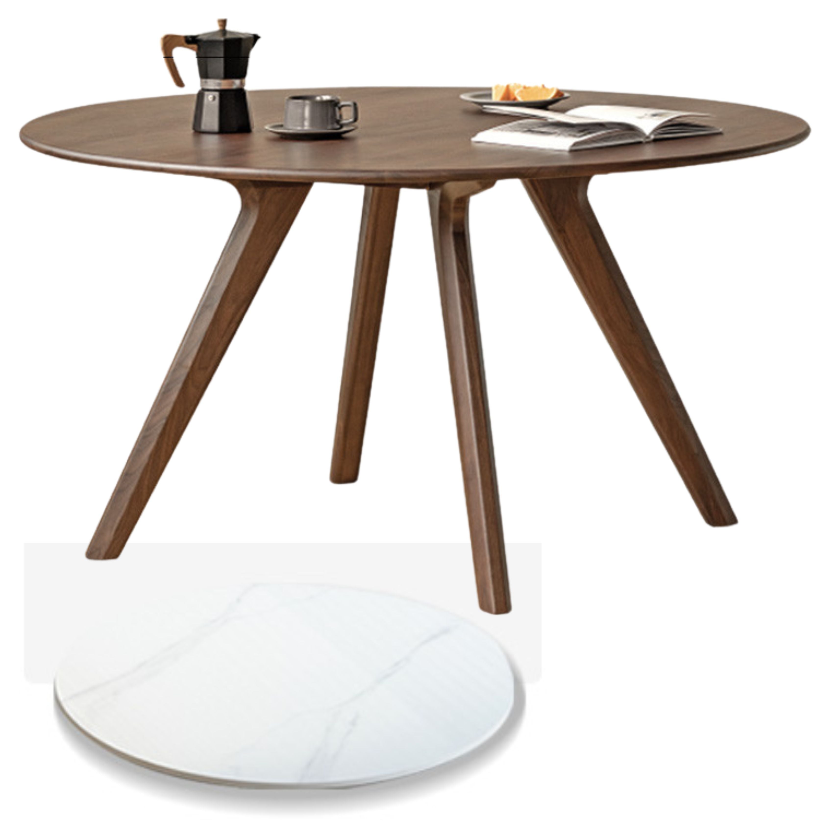 55.1x55.1x29.5 inch / 140x140x75 cm / Rich Dark Walnut Color / round table + 0.8 m. water cloud yarn rock board turntable