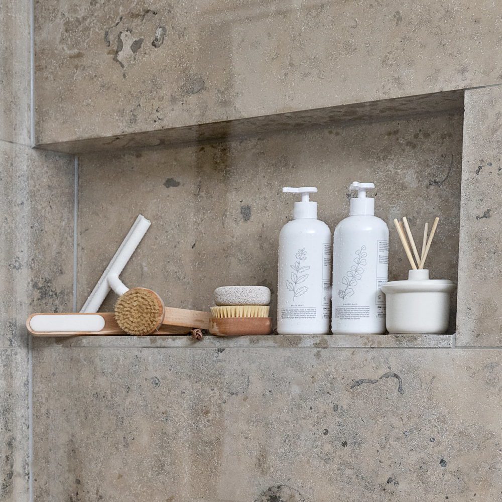ZONE DENMARK Rim Shower Wiper with Holder - Compact White Bathroom Accessory for Glass Door & Tile Cleaning | Perfect for Showers, Bathtubs, and Windows